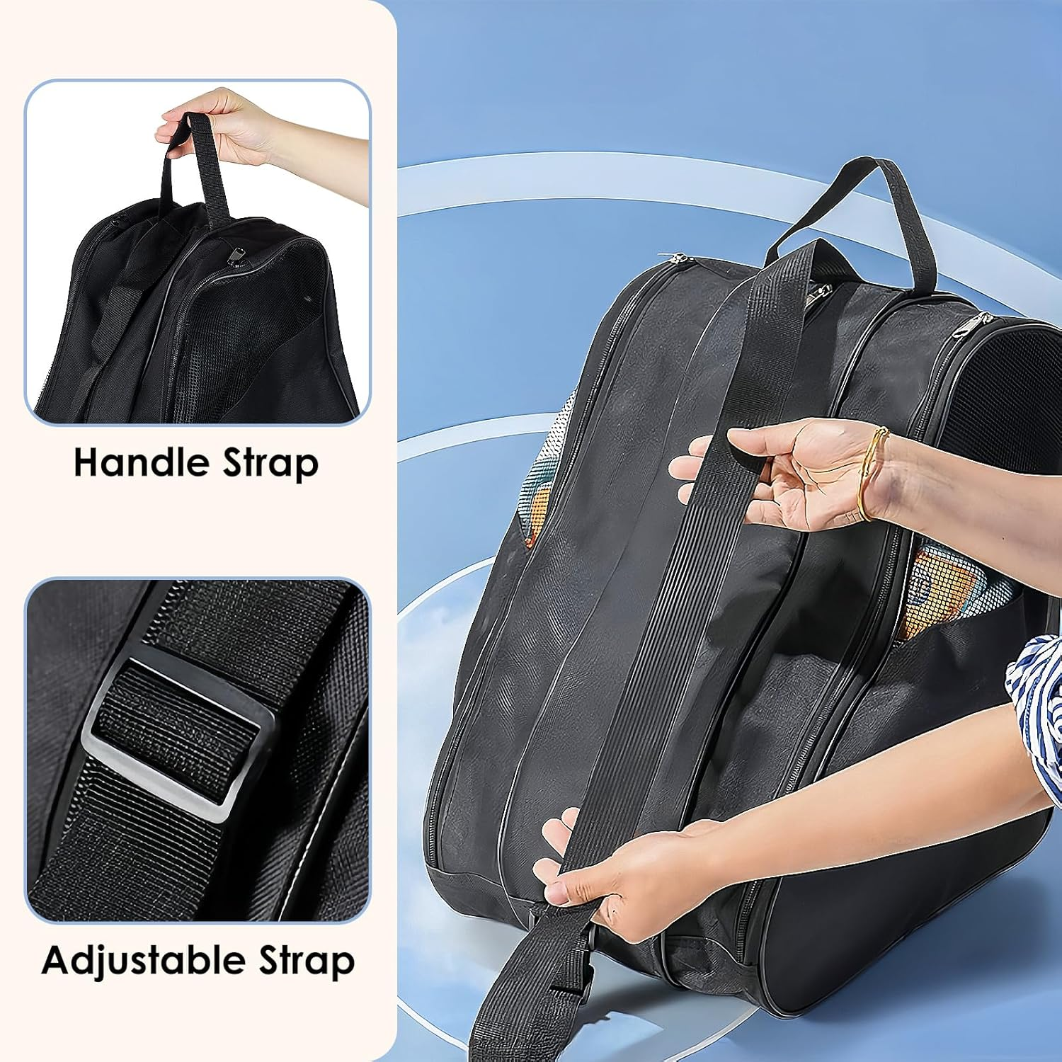 LUWOO Roller Skate Bag, Breathable Roller Skate Bag with Adjustable Shoulder Strap, Oxford Cloth Ice Skate Shoes Carry Bag for Women, Men (Black) image number 3