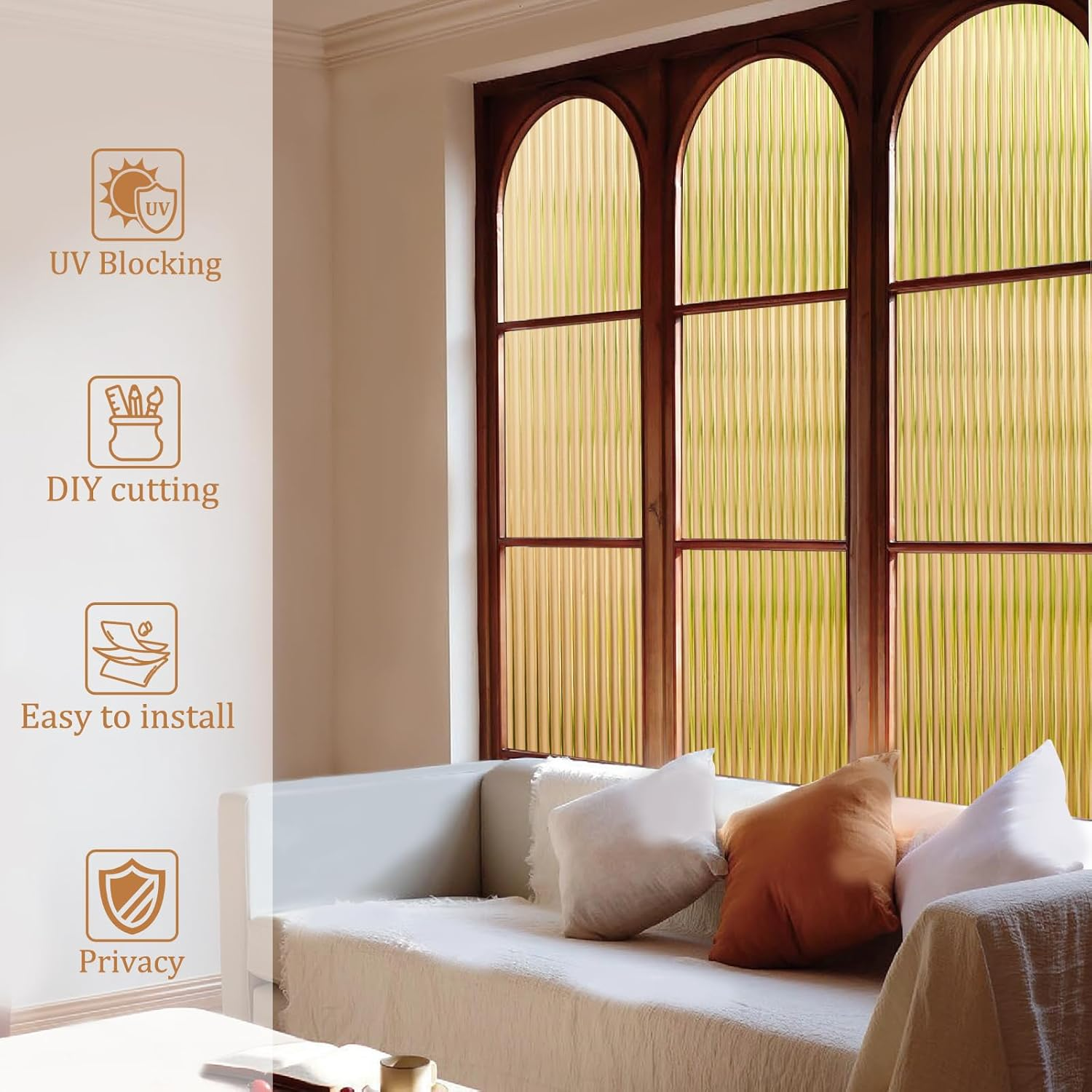 Beautyhero Window Privacy Film, Stained Glass 3D Reeded Frosted Stickers for Bathroom, Adhesive Decorative UV Blocking, 23.6X78.7 In image number 6