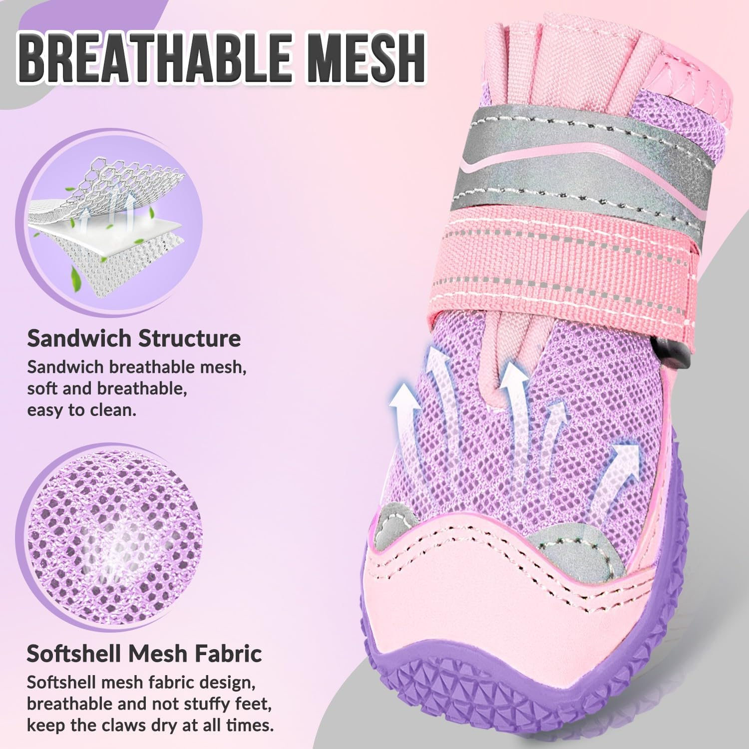 Slowton Dog Boots, Breathable Dog Paw Protector, Dual Adjustable & Washable Non-Slip Puppy Shoes with Reflective Strip for Injured Paws, Comfortable Walking Boots for Small Medium Large Puppy image number 7