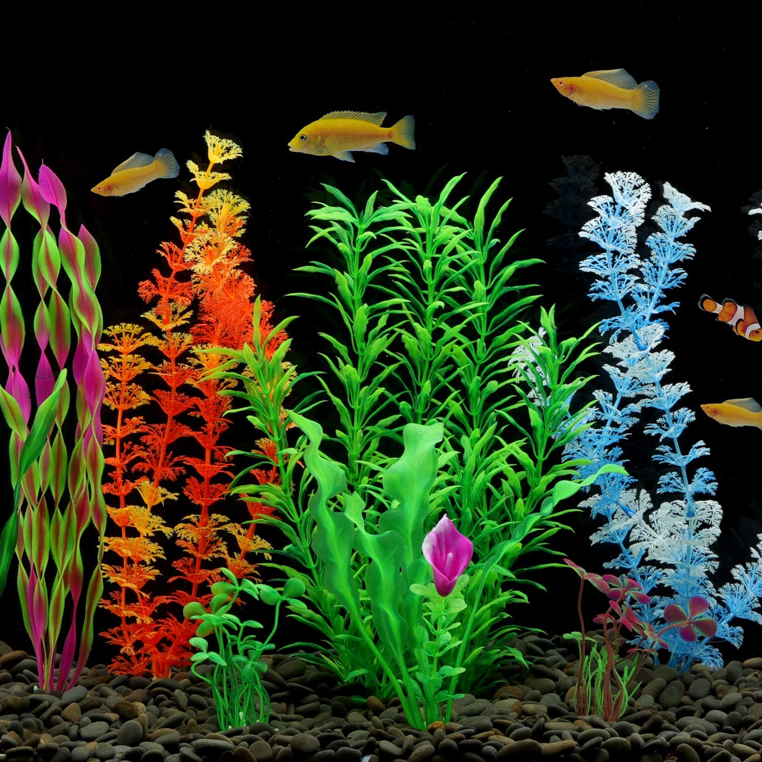 Mylifeunit Artificial Fish Tank Plants, 10 Pack Plastic Aquarium Plants Decorations image number 2