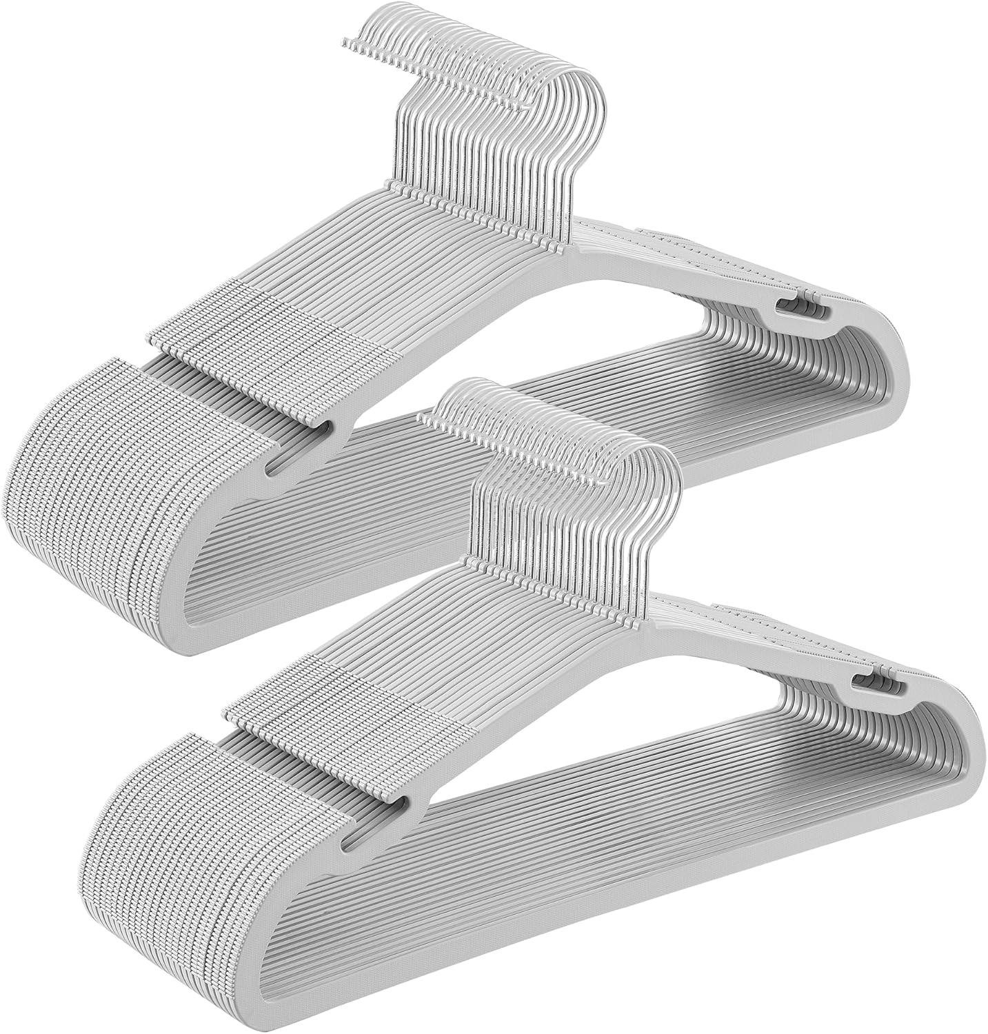 SONGMICS Coat Hangers, Pack of 50, Heavy-Duty Plastic Hangers, with Wide Shoulder Notches, Trousers Bar, 360&deg; Swivel Hook, Space-Saving, 41.6 X 21.4 Cm, for Wardrobe, Cloud White UCRP060W01