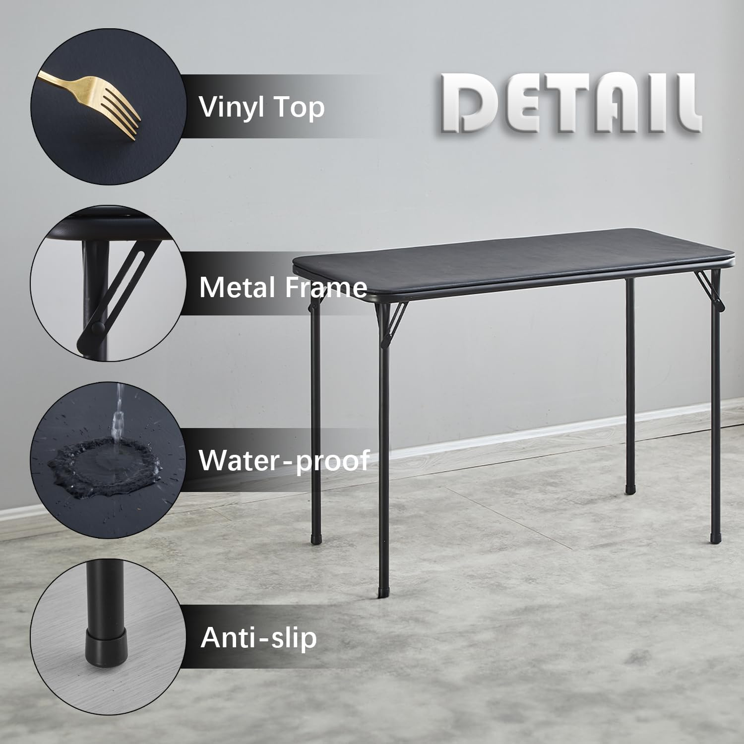 KAIHAOWIN Metal Folding Table, Small Foldable Desk with Vinyl Top, Powder-Coated Steel Legs, Compact Lightweight Portabletable for Craft/Dinner/Writing-No Assembly Require image number 3