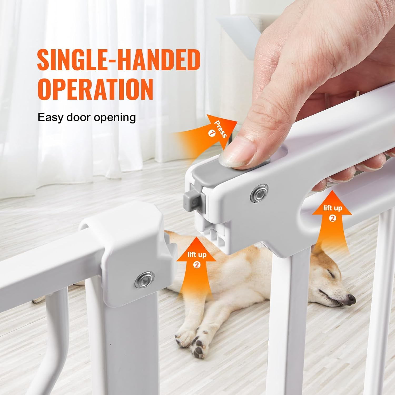VEVOR Baby Gate, 749-1417 Mm Extra Wide, 762 Mm High, Dog Gate for Stairs Doorways and House, Easy Step Walk Thru Auto Close Child Gate Pet Security Gate with Pressure Mount and Wall Mount Kit, White image number 4