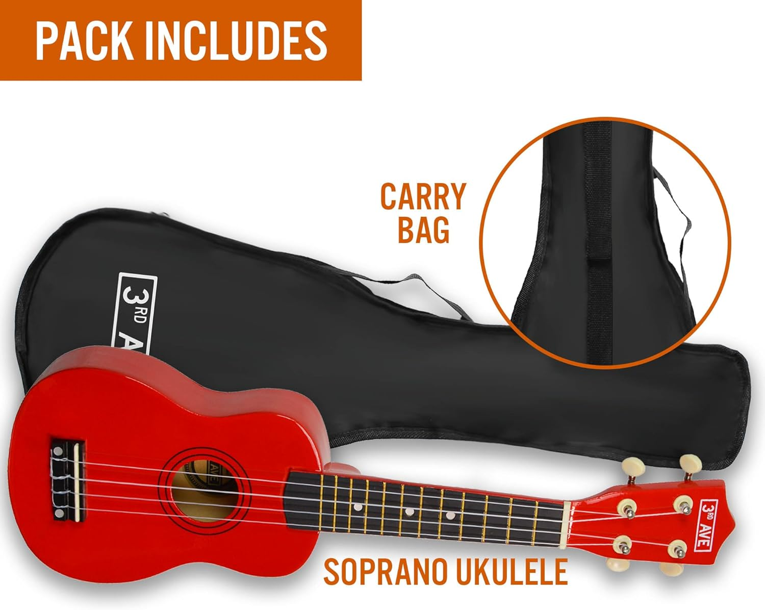 3Rd Avenue Soprano Ukulele Beginner 21 Inch 4 Nylon Strings with Free Uke Bag &ndash; Red image number 3