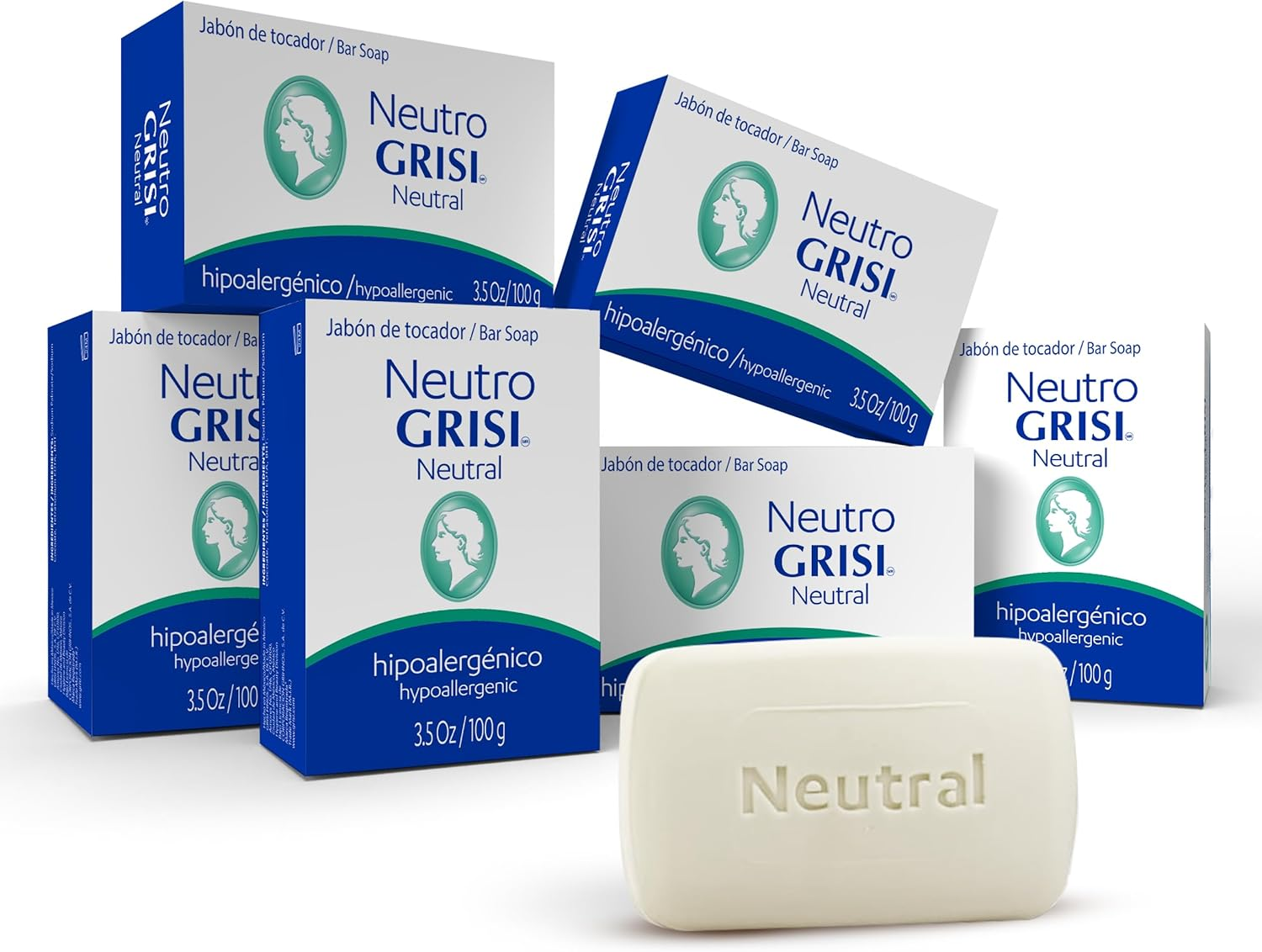 Grisi Neutral, Cleansing and Hypoallergenic Soap, Soften and Clean Your Skin, Non-Irritating, Fragrance-Free, for All Kind of Skin, 6-Pack of 3.5 Oz Each, 6 Bar Soaps. image number 3