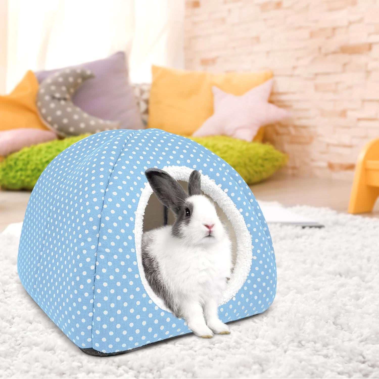 2 Pack Rabbit Hideout Large Bunny Bed Washable Rabbit House and Hideout Fleece Guinea Pig Hiding Hut for Indoor Bunnies Small Animal Hideaway image number 1