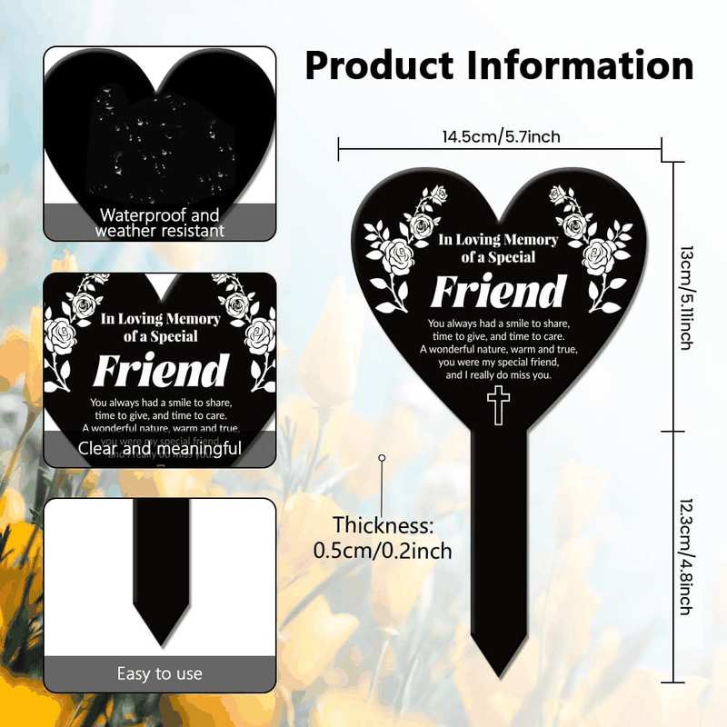GLOBLELAND Heart-Shaped Flower Branch Garden Stake Memorial Plaque Memorial Stake for the Cemetery Acrylic Grave Stake Waterproof Condolences Garden Stake for the Yard Grave Cemetery image number 2