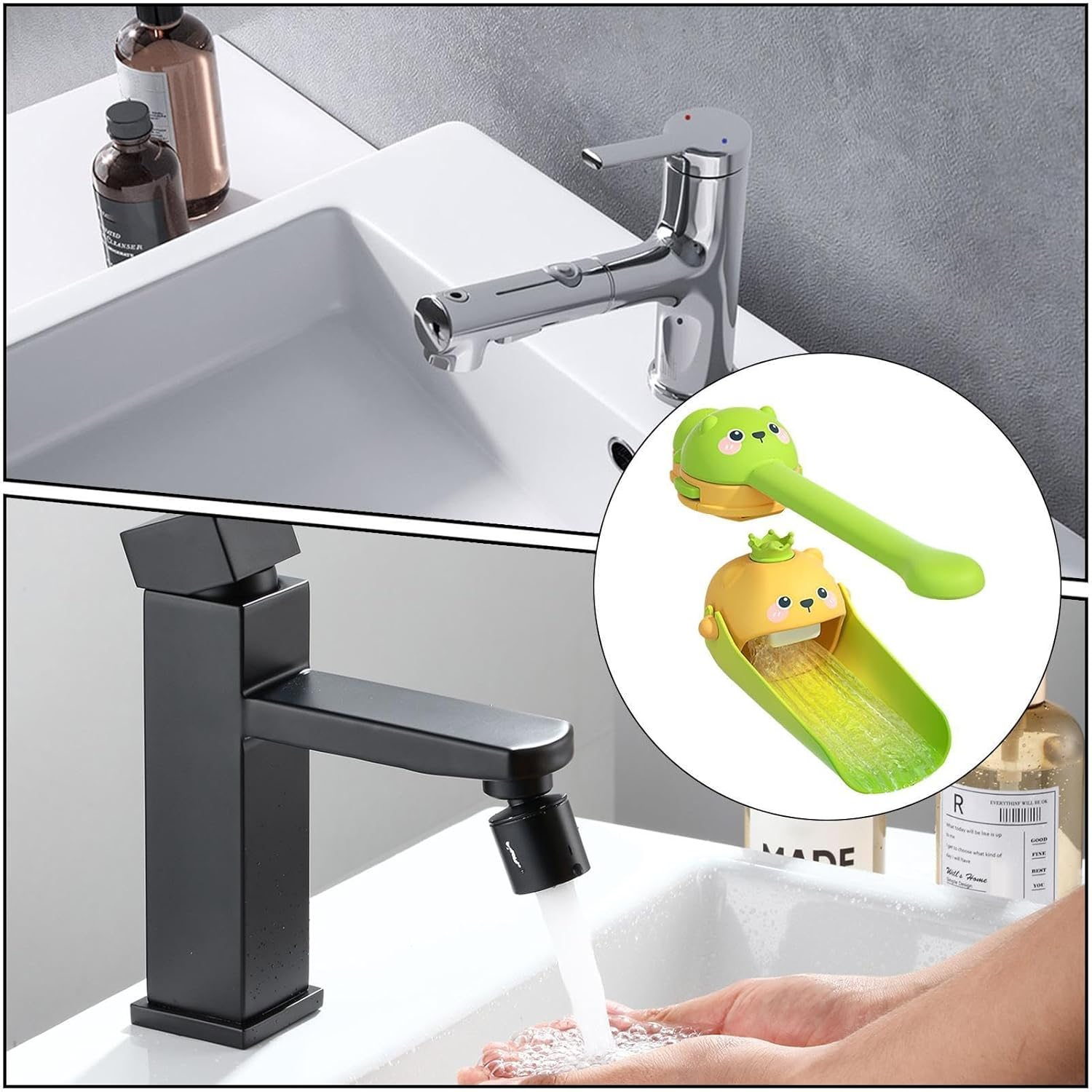 Faucet Handle Extender Set,Tap Handle and Nozzle Extender Faucet Handle Extender, Sink Extender Faucet Animals Extender Wash Helper for Bathroom Sink image number 1