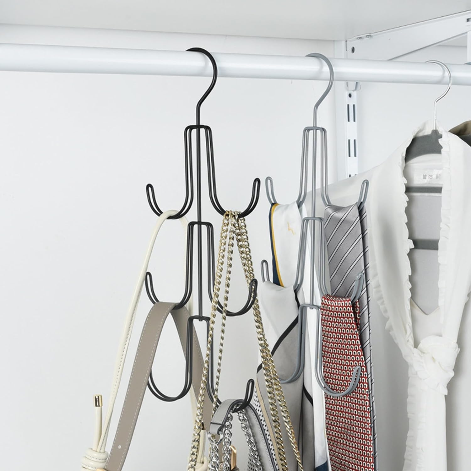 Multifunctional Hanging Handbag Rack Tie Hanger Belt Sling Hook Organiser Closet Scarf Hanger (Silver) image number 2