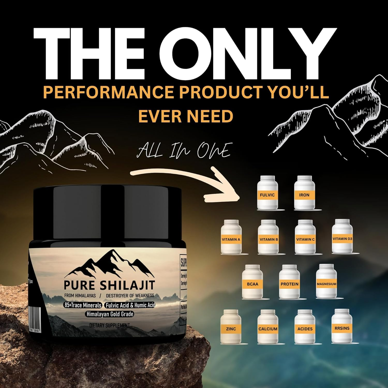 Pure Shilajit Himilayan Resin, Organic Natural Supplement with 85+ Trace Minerals + Humic Acid | High Potency Providing Energy, Strength & Immunity | Golden Grade a for Men and Women