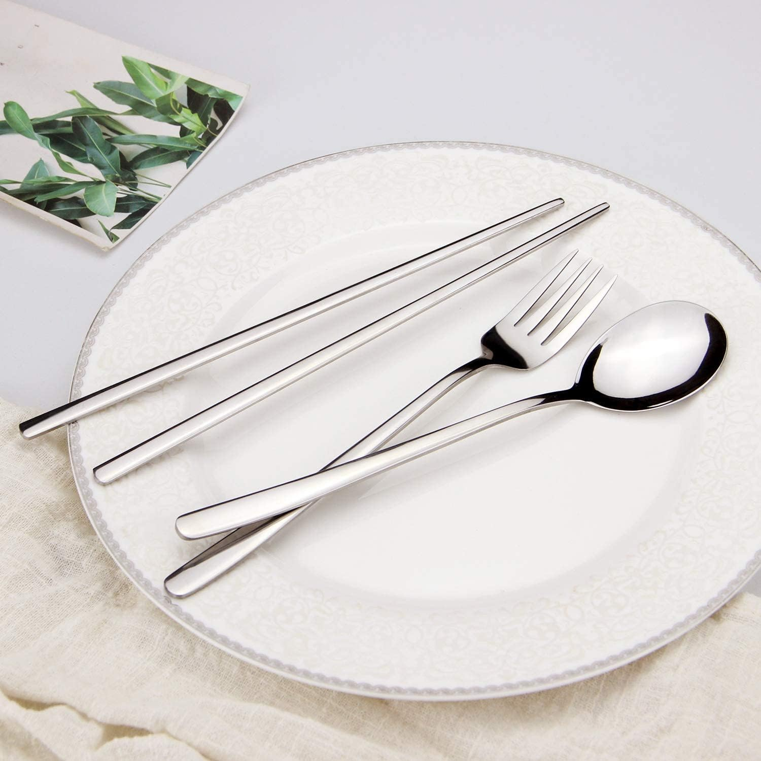 IQCWOOD Spoons and Forks Set, Flatware Set, 3 Pair Forks and Spoons Silverware Korean Utensil Set, Stainless Steel Korean Chopsticks Spoons and Fork Set, Dinnerware Portable Utensils for Home image number 3