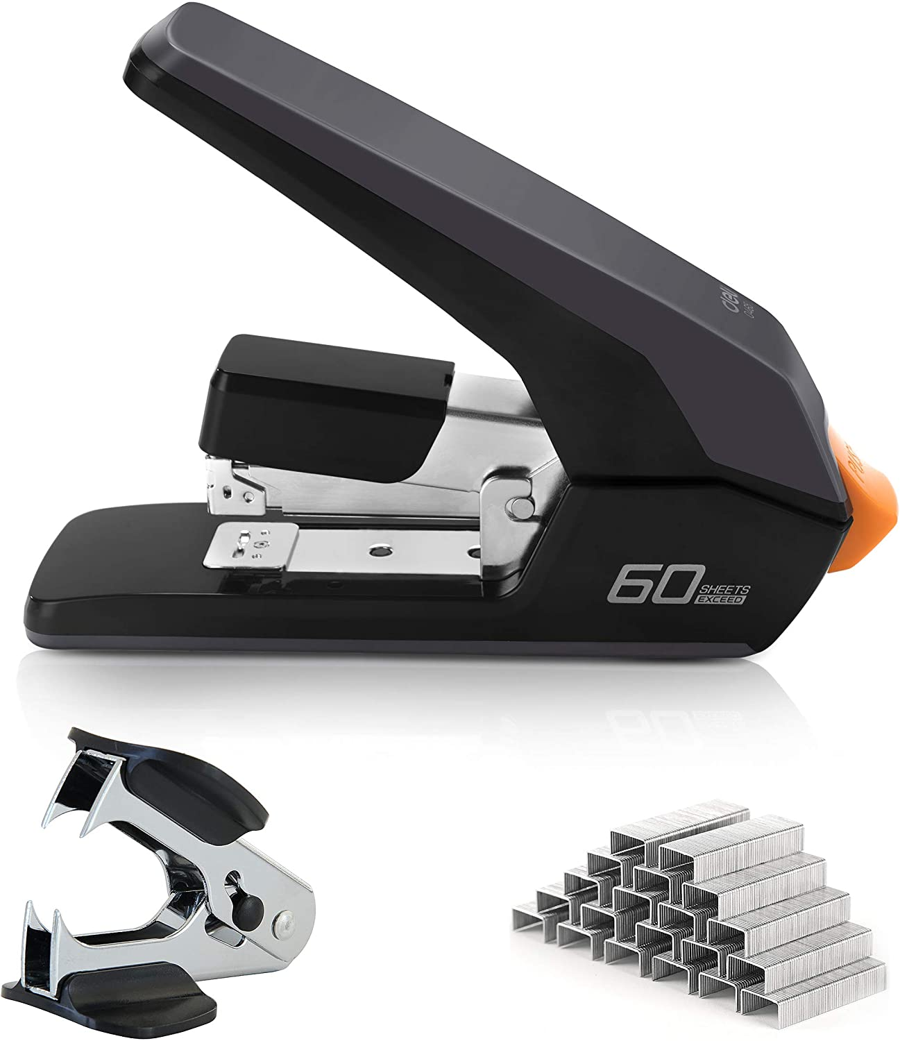 Deli Effortless Desktop Stapler, 40 Sheet Capacity, One Finger Touch Stapling, Easy to Load Ergonomic Heavy Duty Stapler, Includes 1500 Staples and Staple Remover