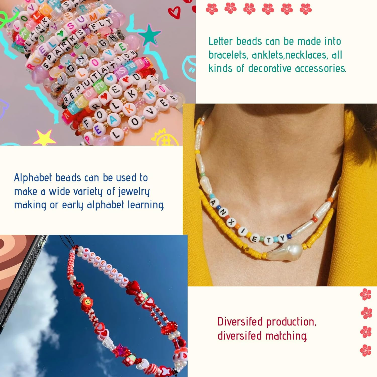 15 Mixed Styles Acrylic Alphabet A-Z Cube round Letter Beads for DIY Jewelry Making, Children'S Alphabet Games, Friendship Bracelet Making image number 5