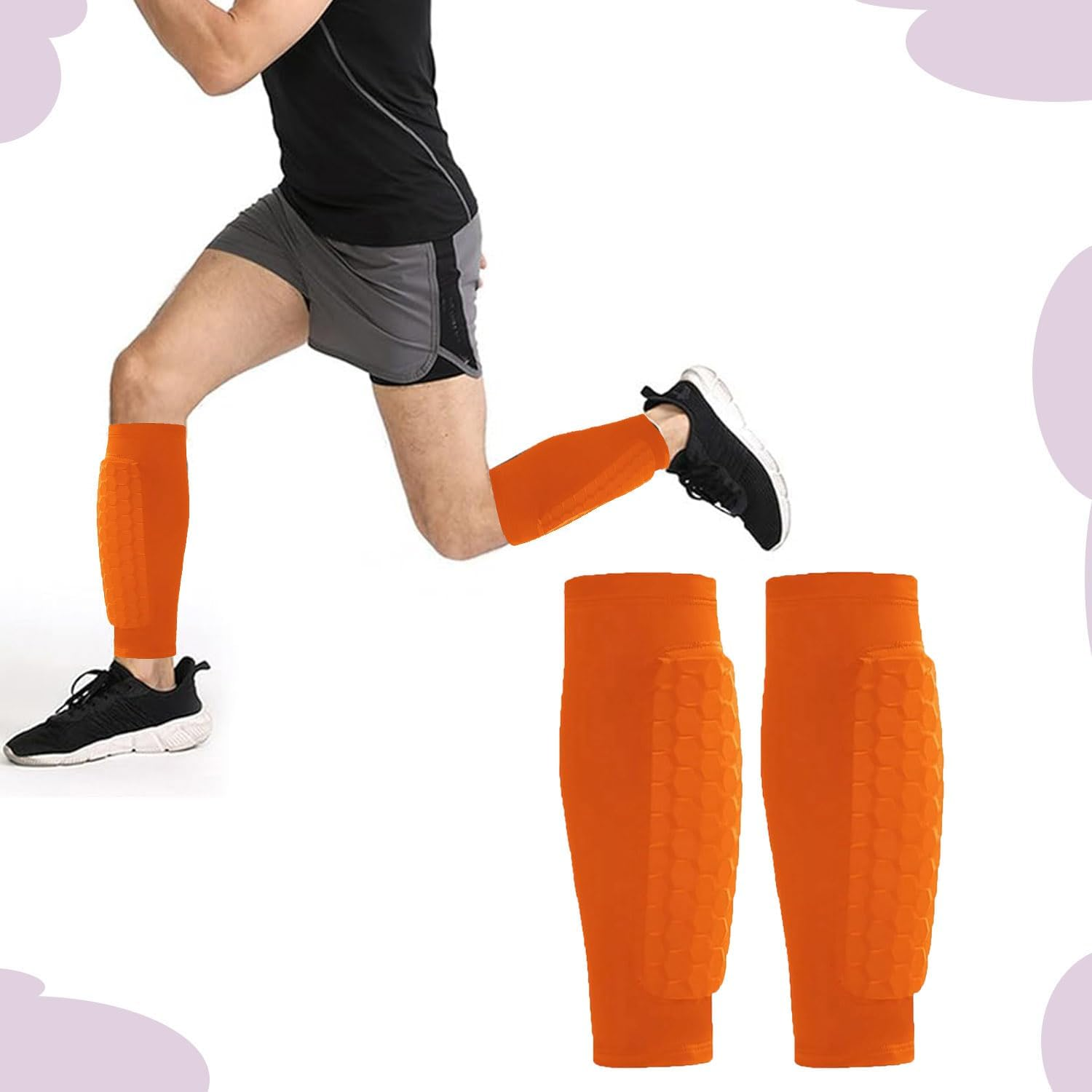 Shin Guards for Soccer, Lightweight Shin Pads for Kids Youth & Adult - Football Shin Defender Protective Gear, Comfortable Breathable Leg Guards. (2, Orange, Large) image number 5