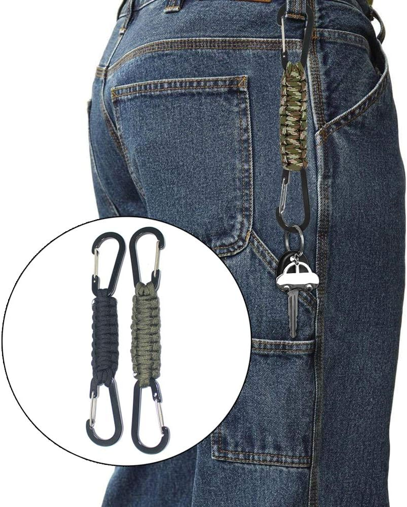 Paracord Keychain with Carabiner, Set of 5 Braided Lanyard Utility Ring Hook image number 4