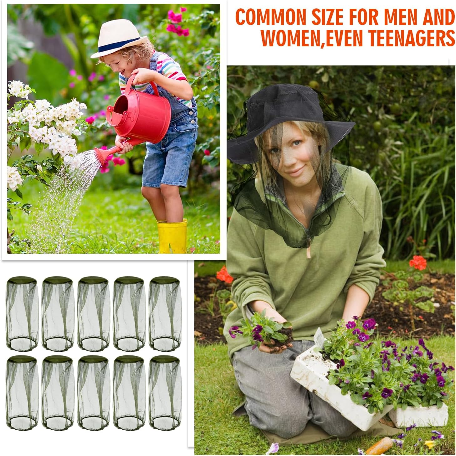 T Tersely 10 Packs of Mosquito Insect Head Net Mesh for Fly & Bug Protection from Fly Bee Bug Outdoor for Fishing Hiking Gardening Green image number 1