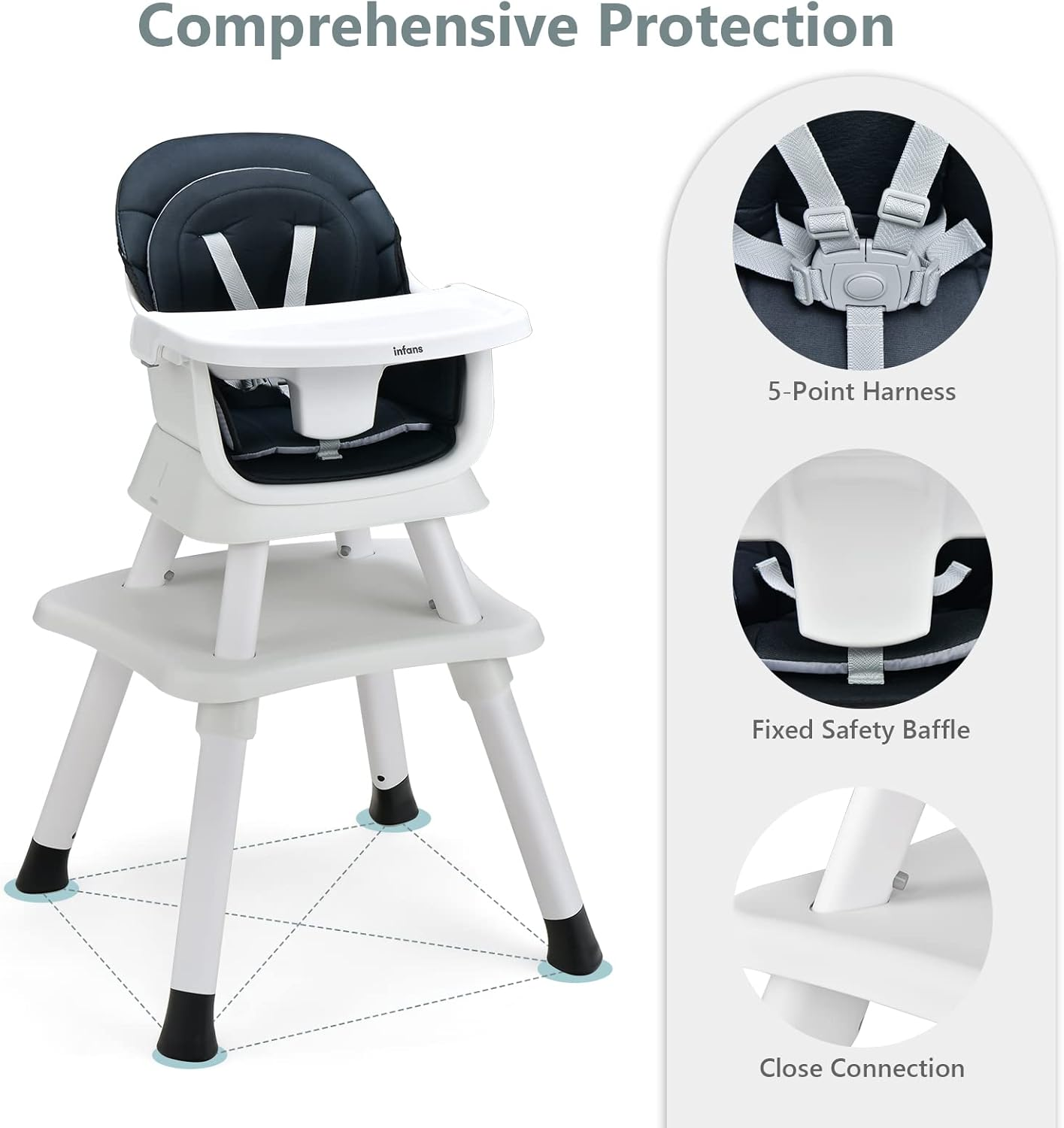 INFANS 8 in 1 Baby High Chair, Convertible Highchair for Babies and Toddlers, Infant Dining Booster Seat, Building Block Table, Kids Stool Table Chair Set with Removable Tray (Black) image number 4