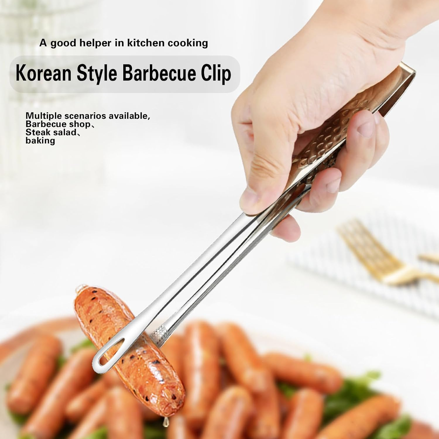 NASHRIO Stainless Steel Grill Tongs 4-Pack: Korean and Japanese Barbecue Tongs, Kitchen Food Tweezers, Cooking Clamp (11Inch/28Cm) image number 5