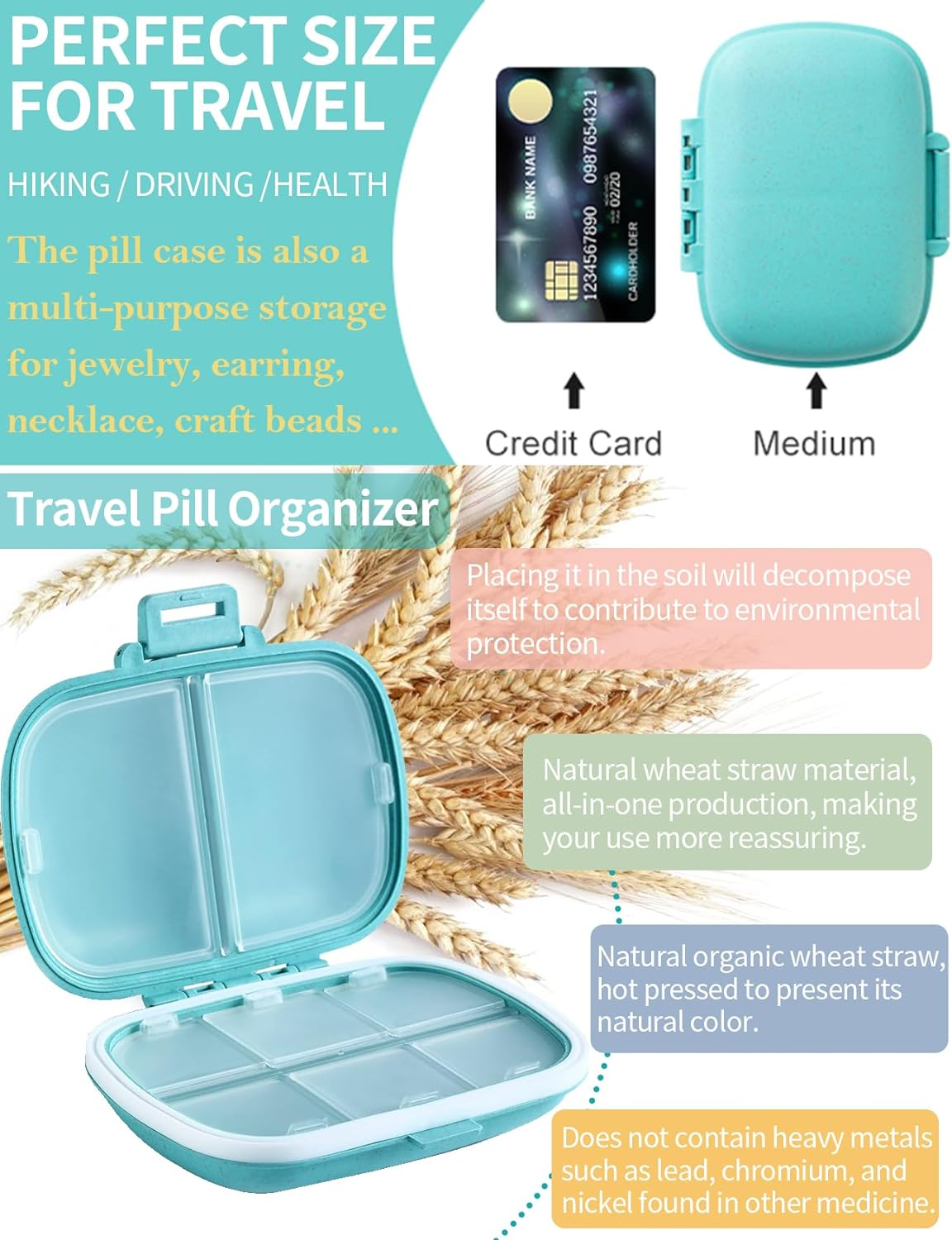 2 PCS Travel Pill Organizers, Daily Pill Organizers, 8 Compartments Portable Pill Cases, Pill Box to Hold Vitamins Cod Liver Oil, Small Pill Box for Pocket Purse Medicine Container Beige (Pink) image number 6