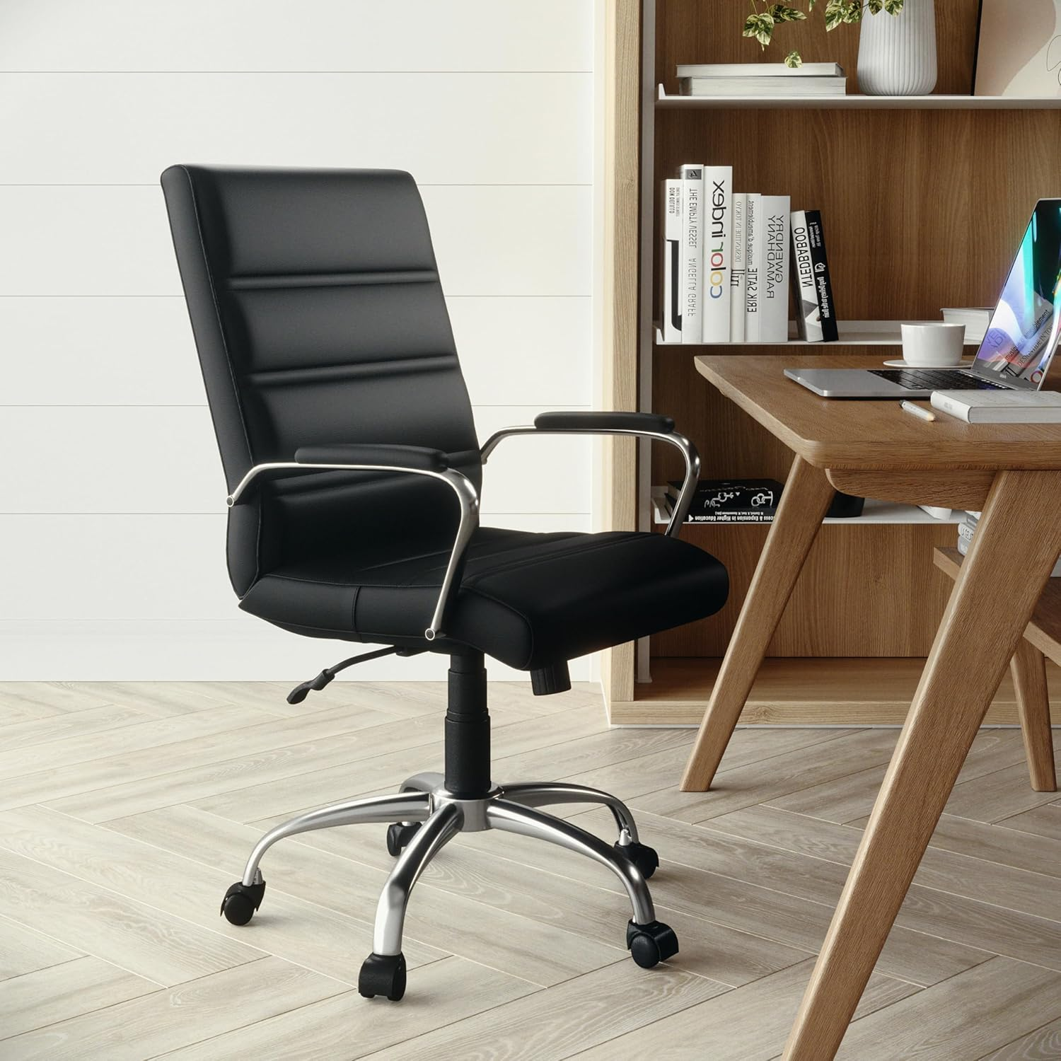 Flash Furniture Mid-Back Black Leathersoft Executive Swivel Office Chair with Chrome Base and Arms image number 6