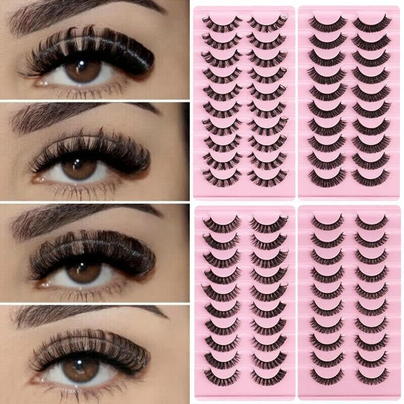 10Pairs Russian Style Strip Lashes D Curl Mink False Eyelashes Full Curled，Full, Wispy, 3D Glam Lashes, Handmade & Reusable image number 1