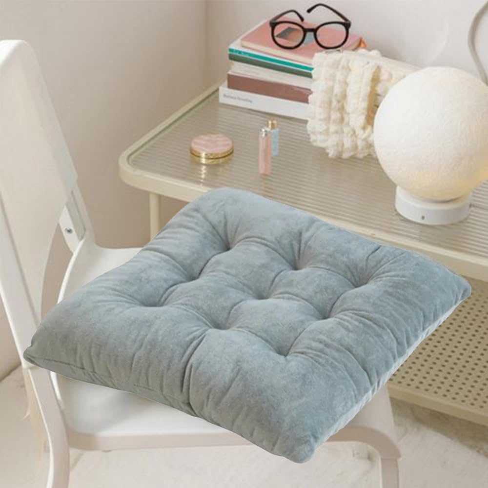 4-Pack Square Seat Cushions, Square Solid Color Thickened, Crystal Velvet Chair Cushions, Pillow Cushions with Ties, Suitable for Office Desks, Living Rooms, Tatami Mats (Silver Gray) image number 4