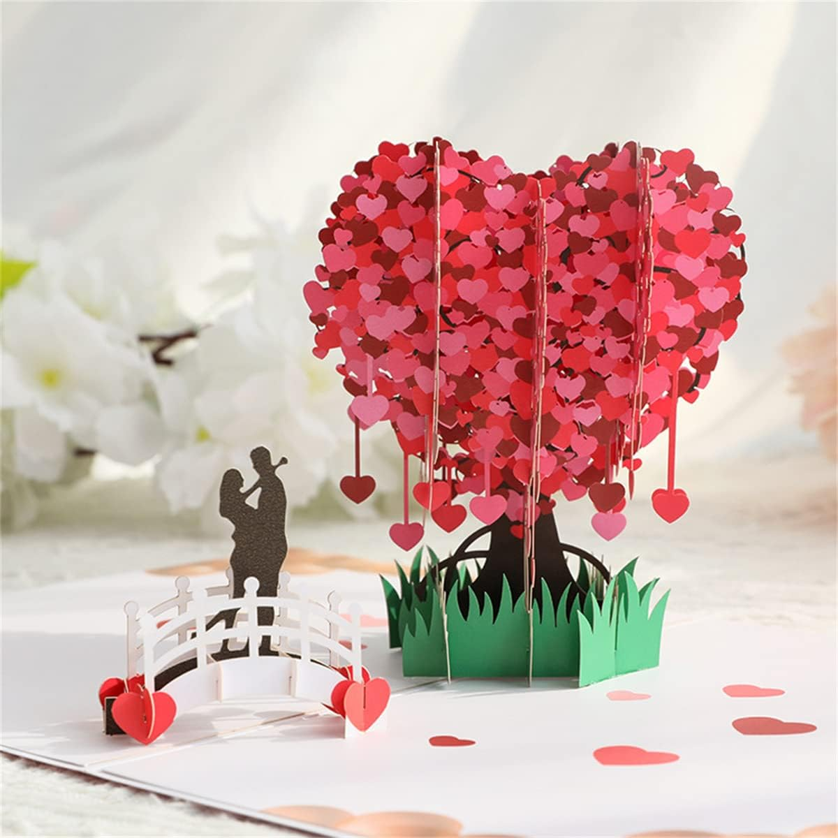 Pop up Greeting Wedding Card, 3D Anniversary Valentines Day Engagement Love Heart-Shaped Cherry Blossom Card Gifts with Blank Cards and Envelopes for Her Him Wife Husband Girlfriend Boyfriend image number 5