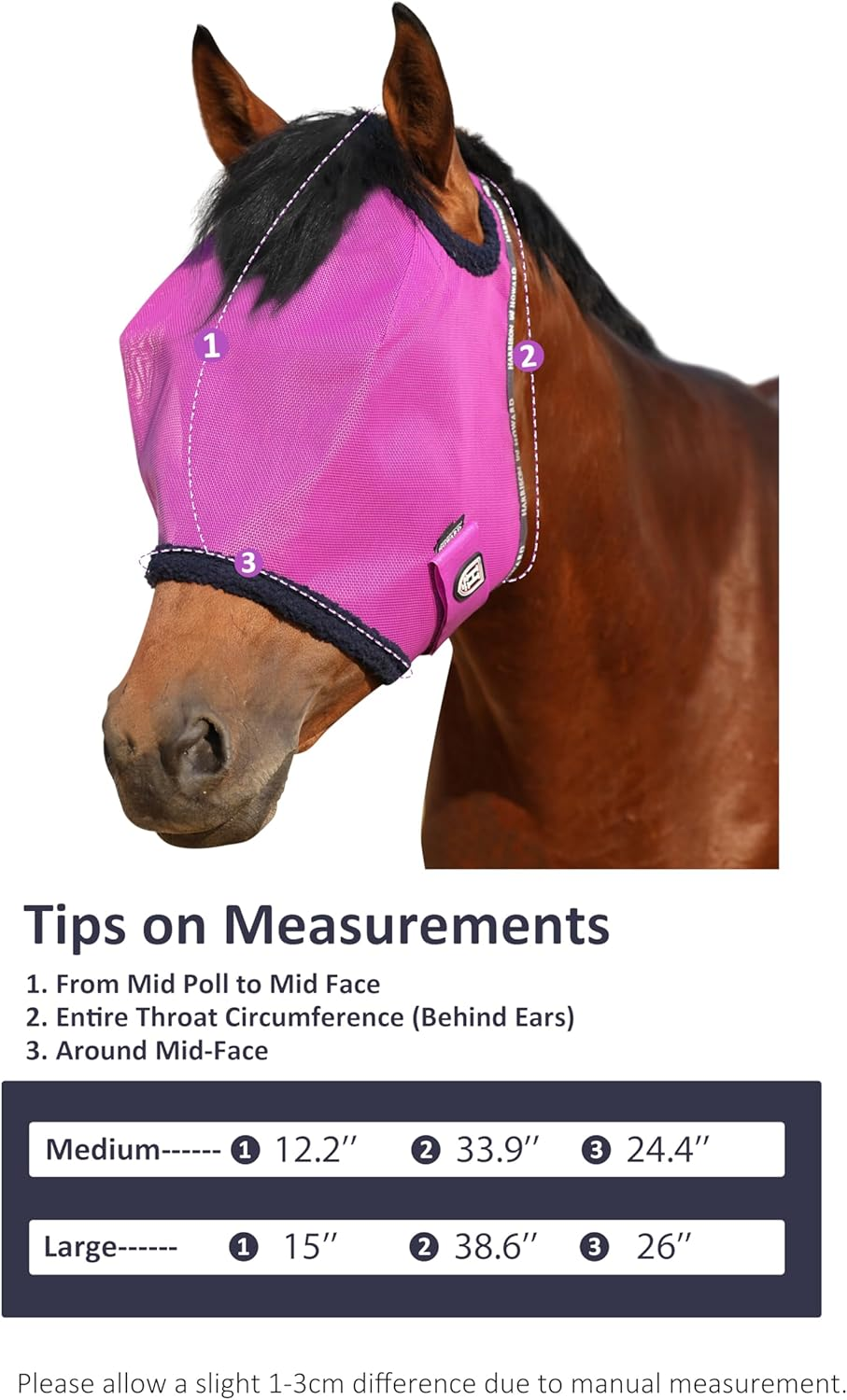 Harrison Howard All round Mesh Horse Fly Mask UV Protective with Fleece Padded Edging Purple L image number 2