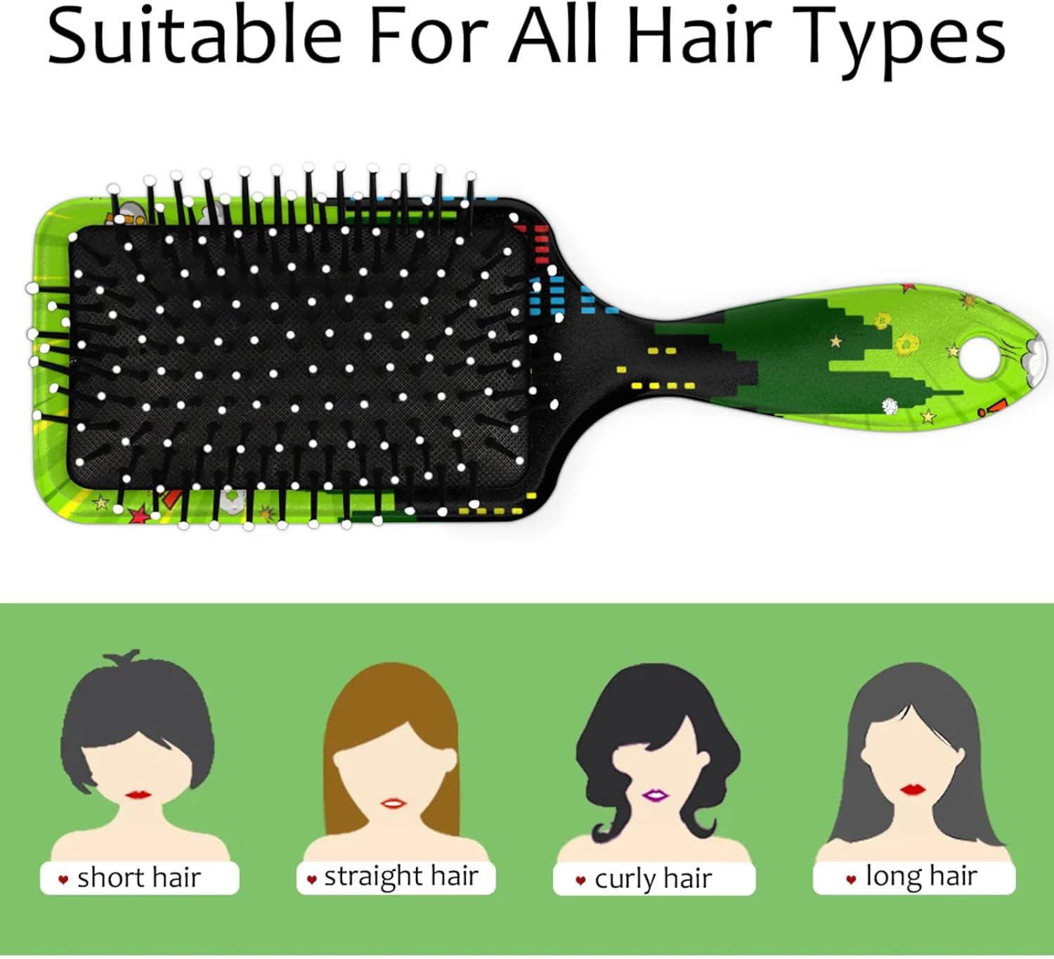 Kids Hair Brush for Boys Girls Toddler - Detangler Hairbrush for Wet Dry Thin Long Curly Hair Pain-Free Comb Glide through Tangles with Ease and Massage Scalp (Green City Comics) image number 1