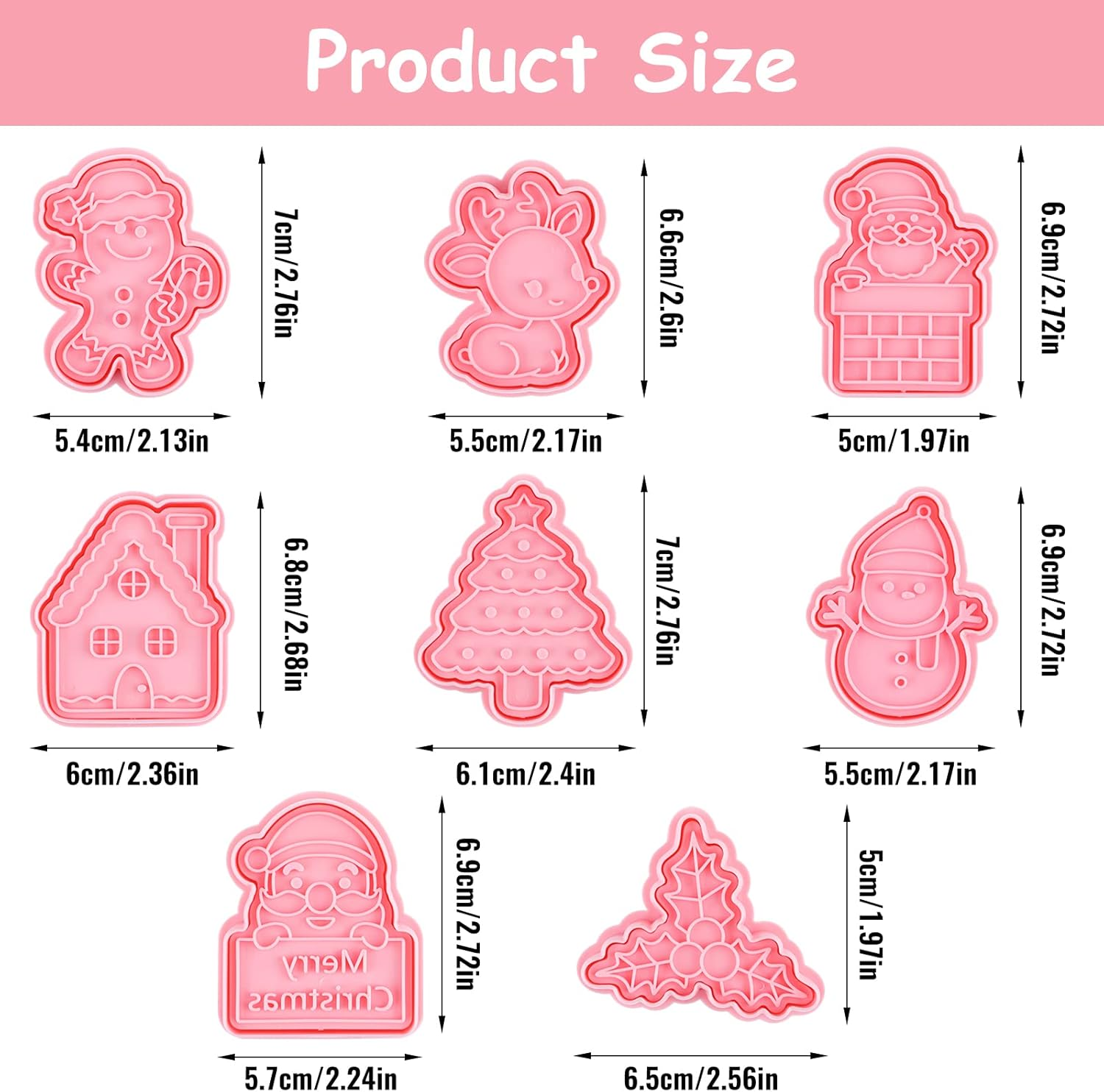 Christmas Cookie Cutters, Pack of 8 Plastic Cookie Stamps, Christmas 3D Cookie Cutters for Motif Cakes, Cake Decoration, Biscuits, Baking, Kitchen Accessories image number 6