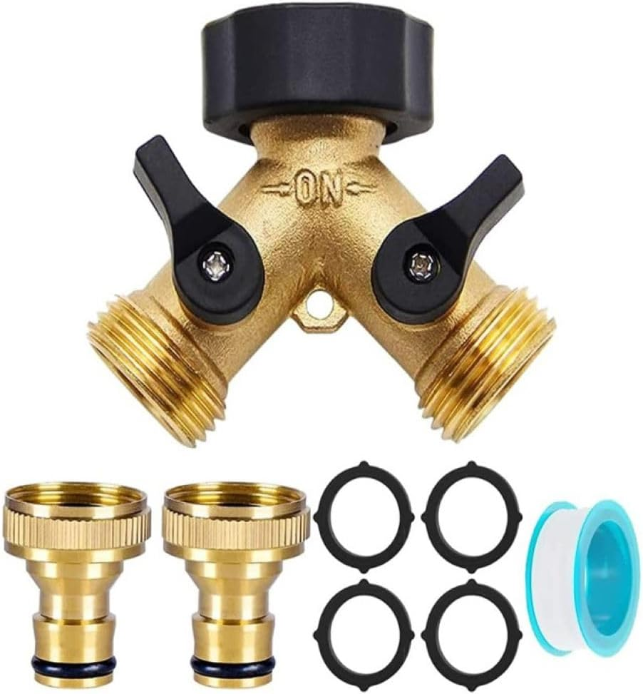 Garden Hose Splitter 2 Way, Heavy Duty Brass Connector Tap Splitter, Y Splitter 2 Valves with 2 Quick Connectors Adaptors and 4 Extra Rubber Washers image number 5