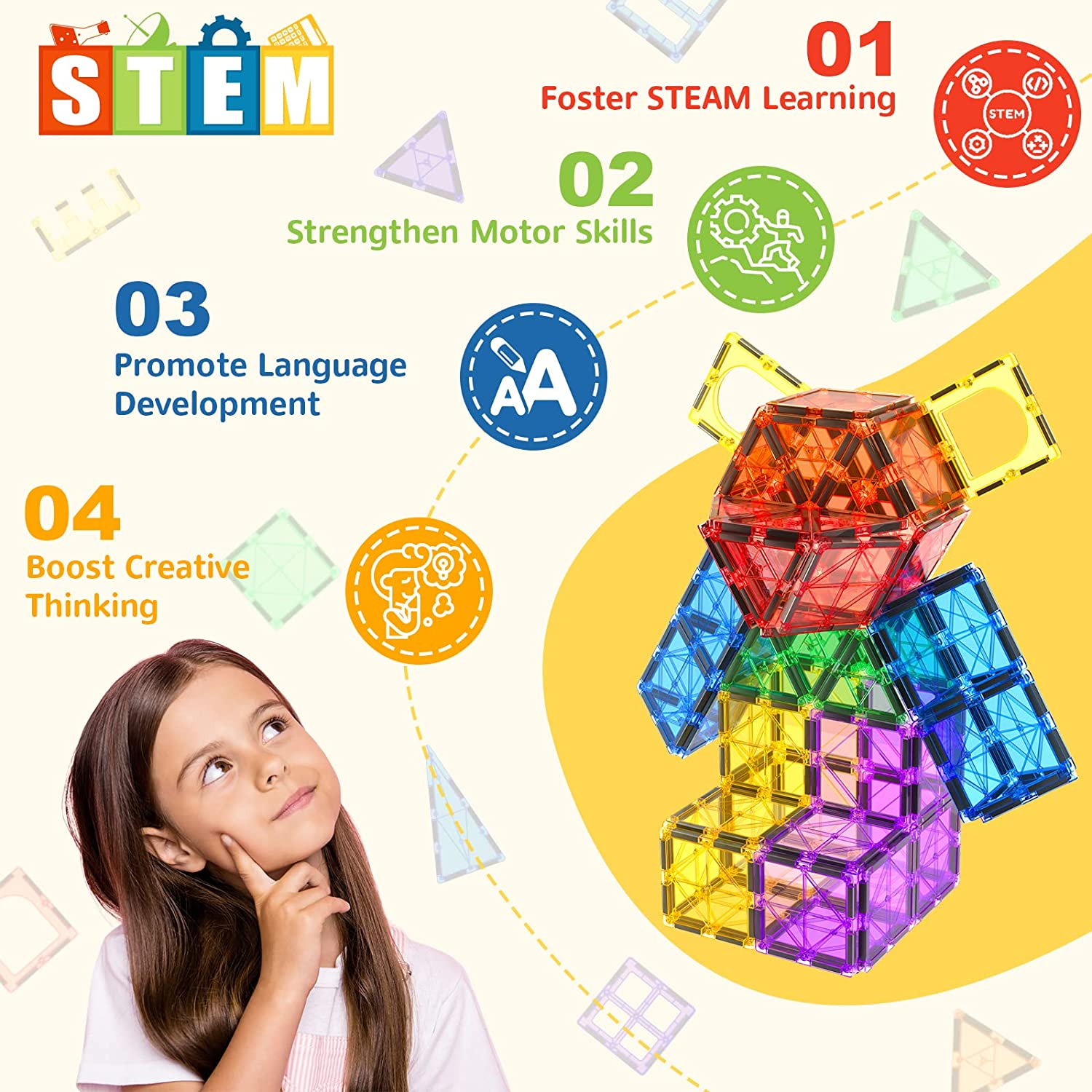 60 PCS Magnetic Building Tiles Kids Toys STEM Magnetic Blocks Sensory Kids Games Magnet Building Blocks for Boys and Girls Aged 3+, Brain Development Preschool Kindergarten Toddler Toys image number 5