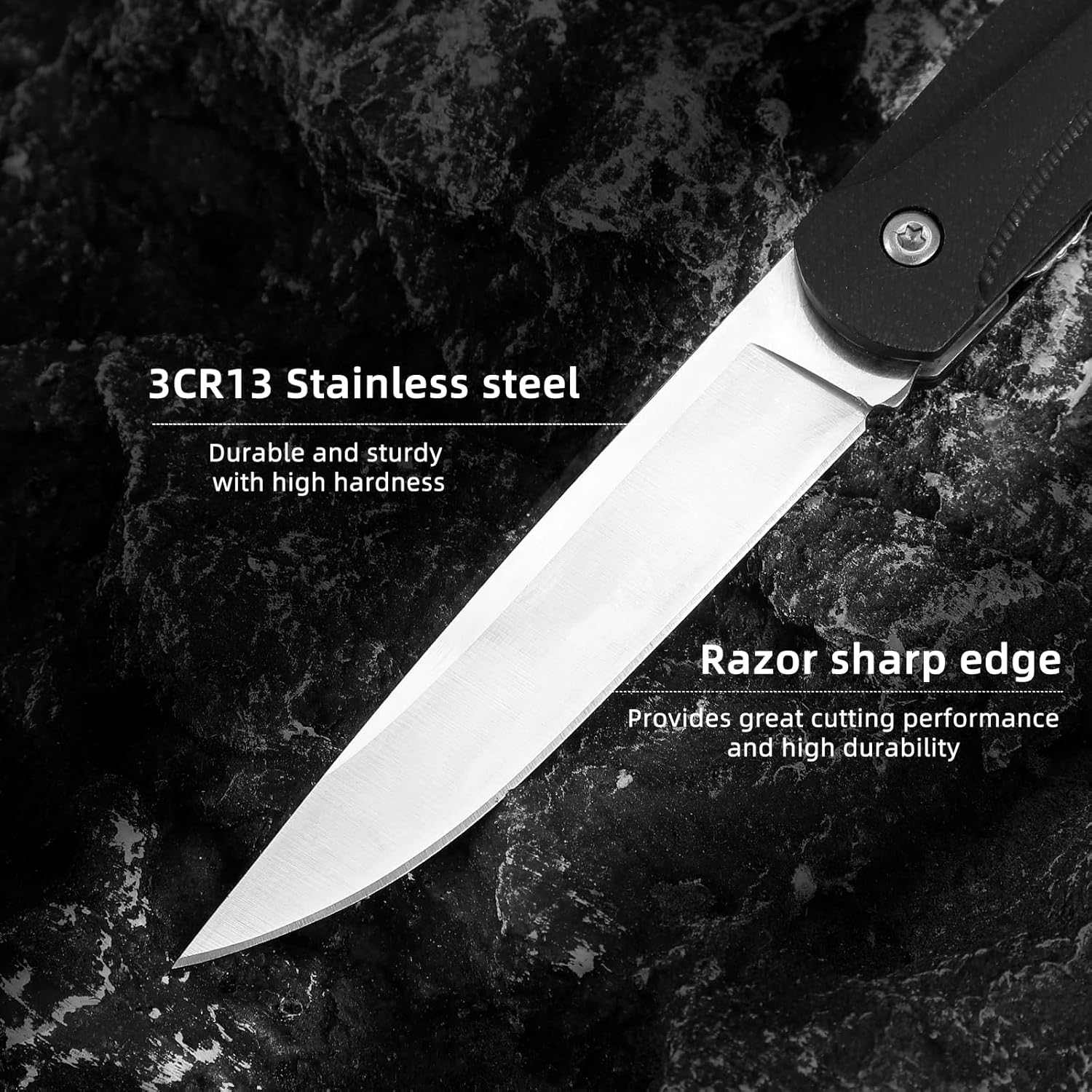 Pocket Knife with Deep Carry Clip, 3.54" 3Cr13 Stainless Steel Blade with G10 Non-Slip Handle, Safety EDC Knife Suitable for Camping Hiking image number 5