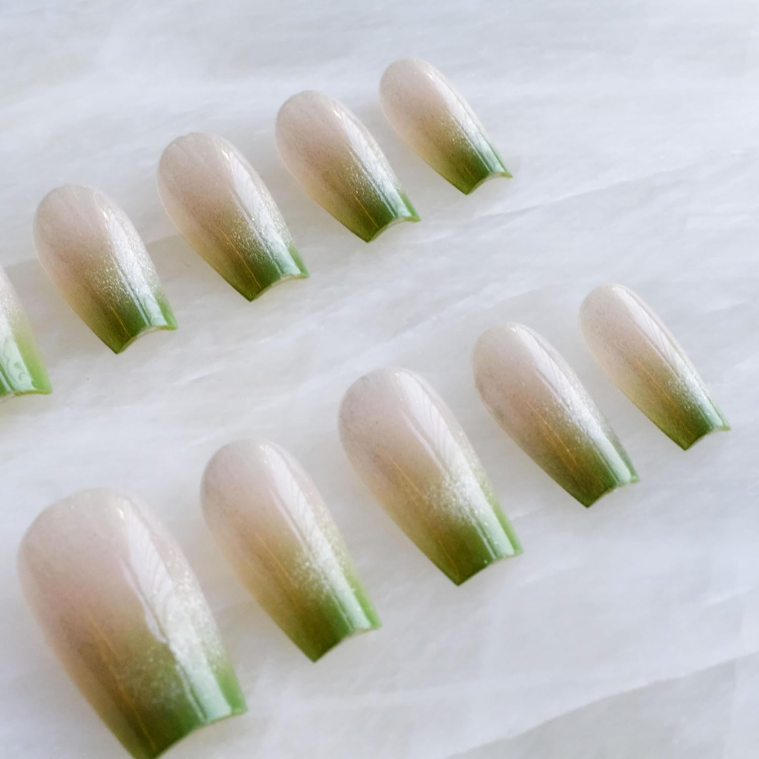 Glossy Cat Eye Ballerina Press-On Acrylic Nails, Coffin Style (Green, XS) image number 2