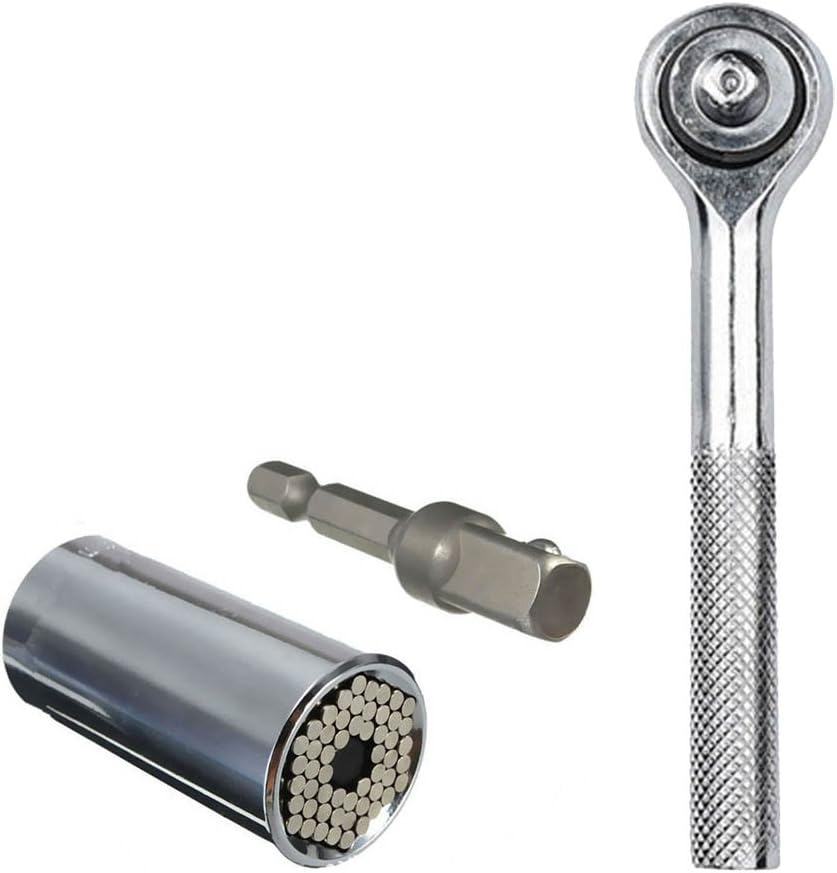 NUZAMAS Socket Wrench Multi Function Self-Adjusting Magic Grip Universal Socket Ratchet Wrench Set 1/4-3/4 Inch with Power Drill Adapter - Repair Kit 3 Pieces Set image number 5