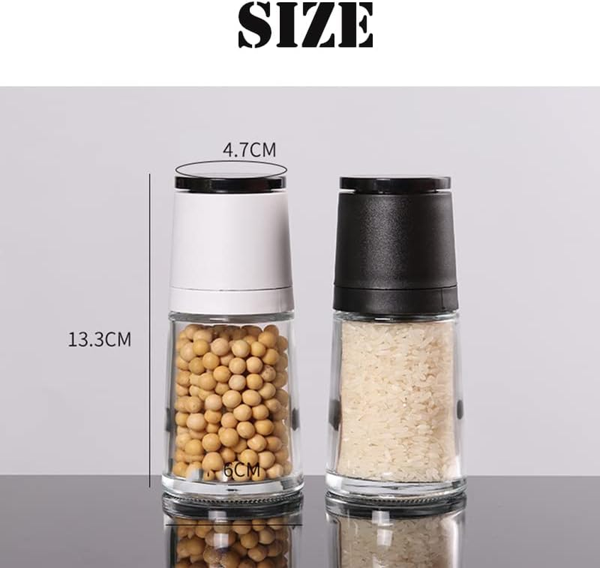 2 PCS Salt and Pepper Shakers Grinders Adjustable Coarseness Mills Glass Material to Refill Sea Salt,Black Pepper,Kitchen,Barbecue,Party image number 2