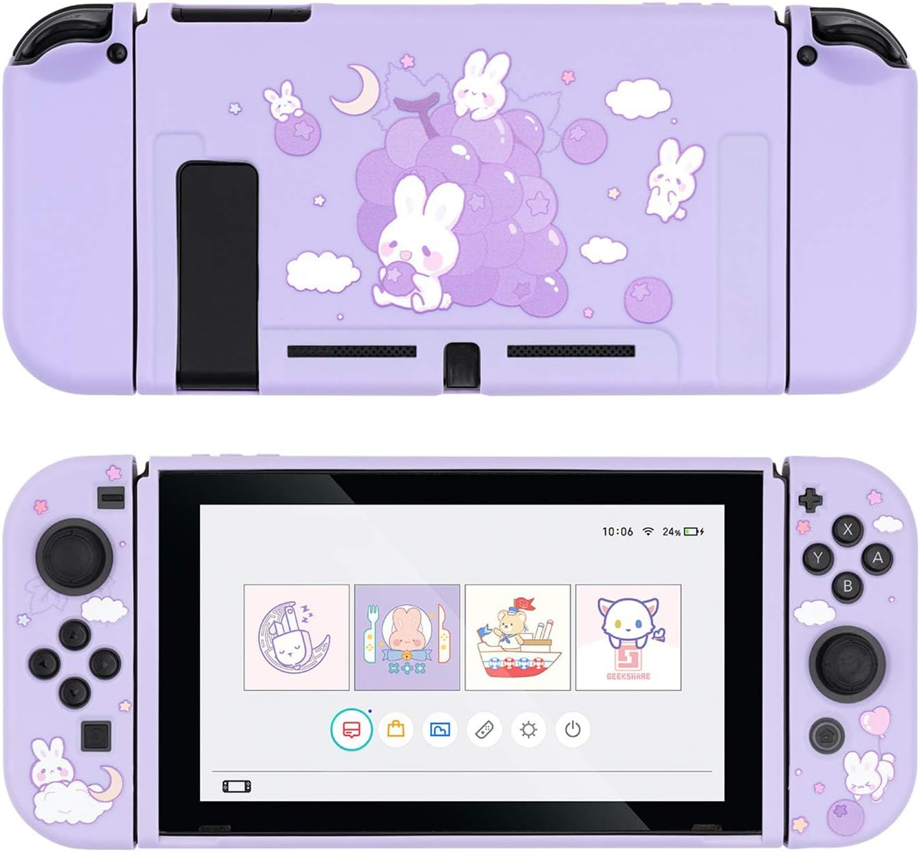 Geekshare Protective Case for Switch, Soft TPU Slim Case Cover Compatible with Switch Console and Game Console (Grape Bunny) image number 1