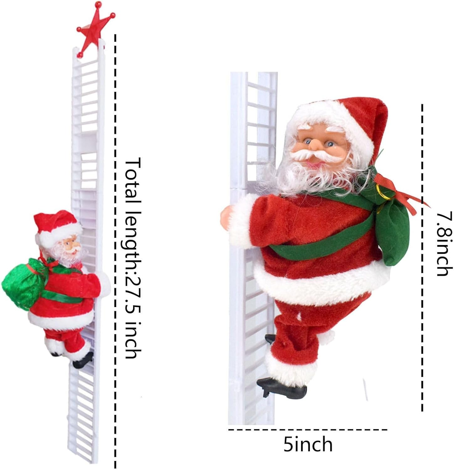 Electric Santa Climbing Ladder to Tree, Climbing up and down Santa Claus on Ladder with Music and Bag of Presents Tree Holiday Party Home Door Wall Decoration Xmas Ornament image number 4