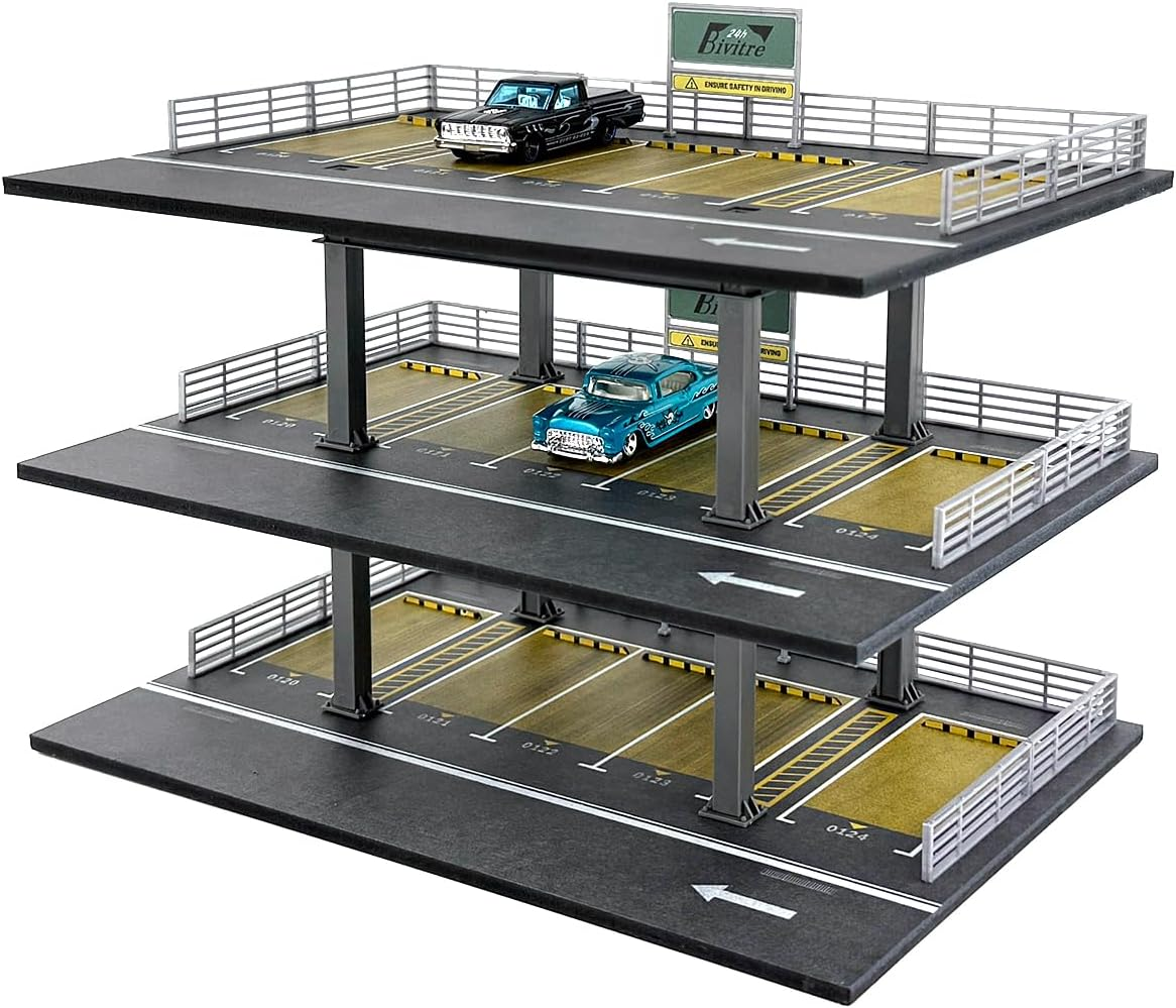 Hot Diecast Wheels Display Case - 1/64 Scale Die-Cast Model Car Organizer, Hot Diecast Wheels Parking Garage Dioramas with 15 Parking Spaces(Mesh Railing)