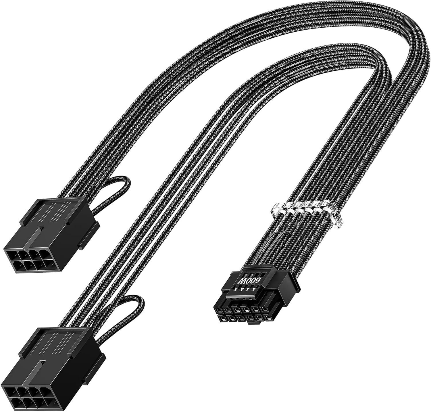 Fasgear Pci-E 5.0 12VHPWR Extension Cable 30Cm 16(12+4) Pin Male to 2X8(6+2) Pin Female Sleeved Extender 16AWG 12V-2X6 GPU Cord Compatible for RTX 3090Ti 4070 4070Ti 4080 4090