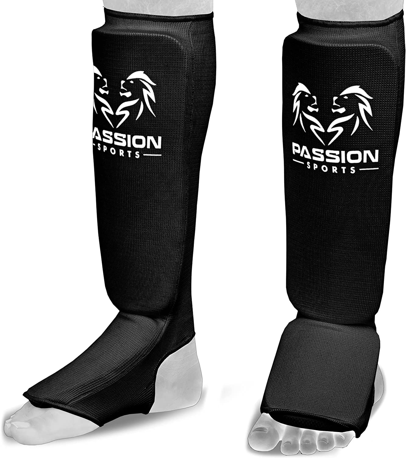 MMA Shin Instep Thick Padded Guard - Shin Instep Guard (Pair) Elasticated-Cotton Ideal for Martial Arts, Boxing, Taekwondo and Karate