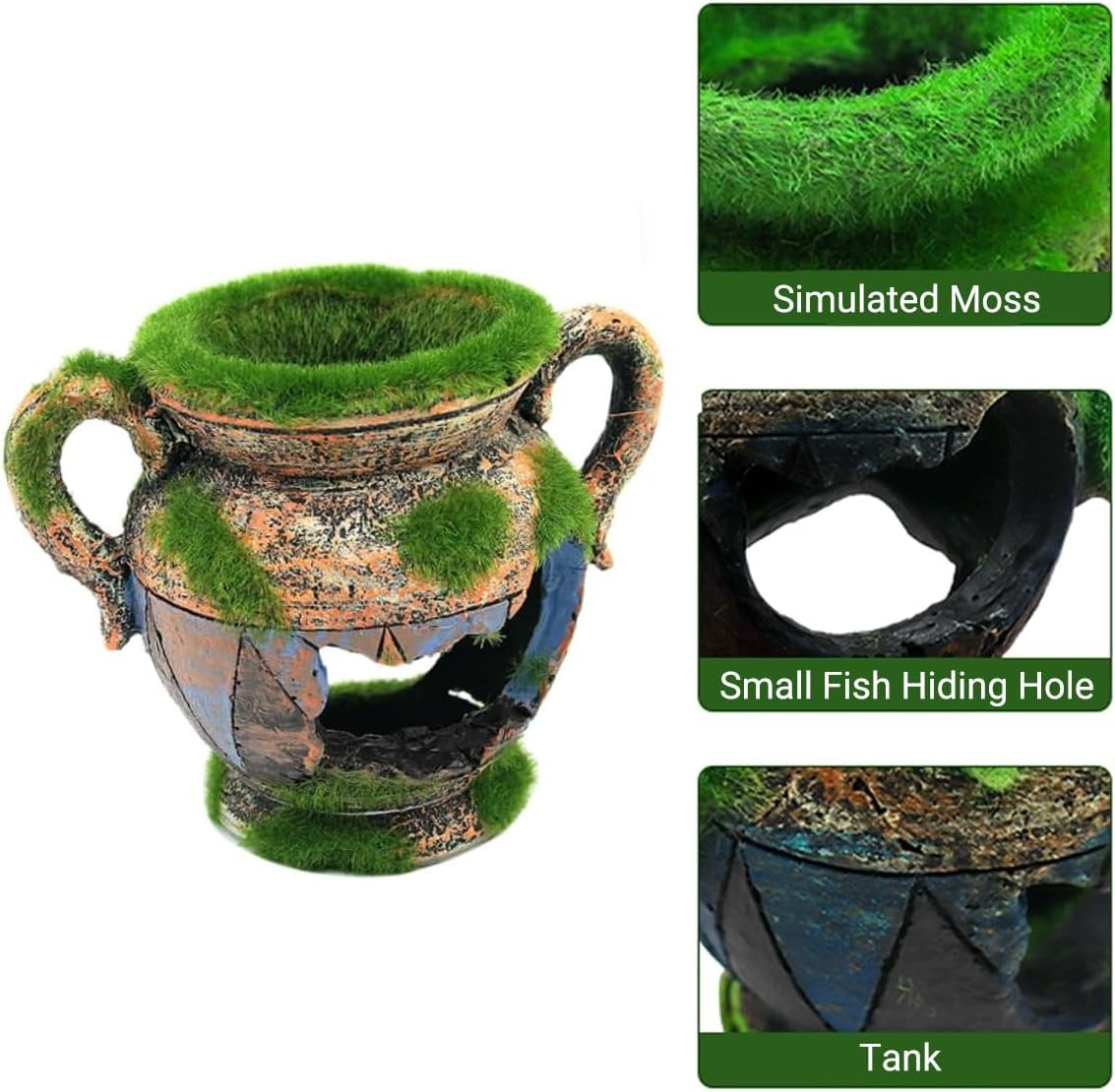 AIMALL Aquarium Moss Vase Landscape Decoration, Resin Fish and Shrimp Hiding Nest, Simulated Moss Flower Pot, 4.33 X 3.54 Inches for Aquarium Tank image number 6