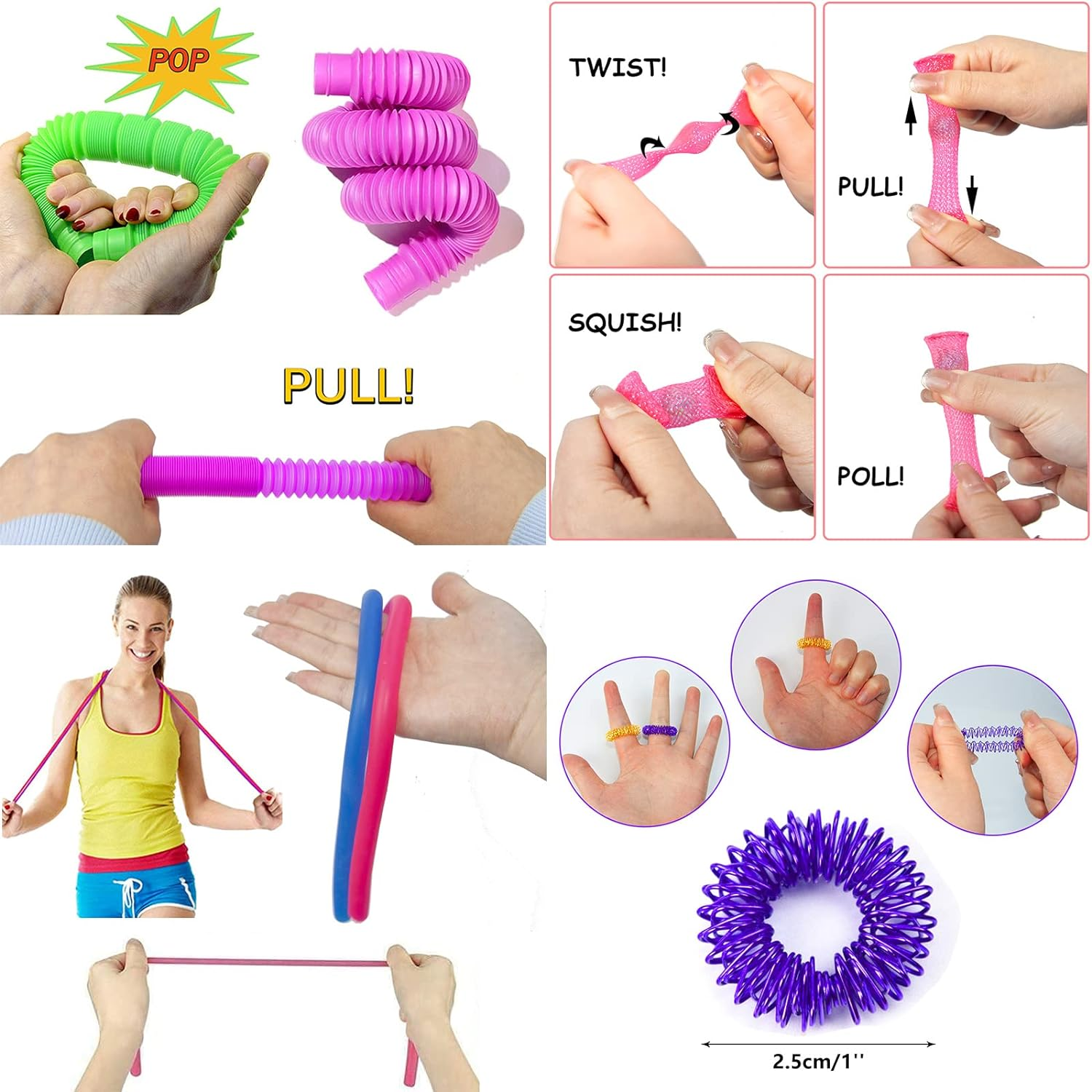 Fidget Toy Pack, Fidget Dice Infinity Speed Cube Spiky Sensory Ring Pop Keychain Finger Spinner Skateboard Toys Finger Toy Party Favors image number 1