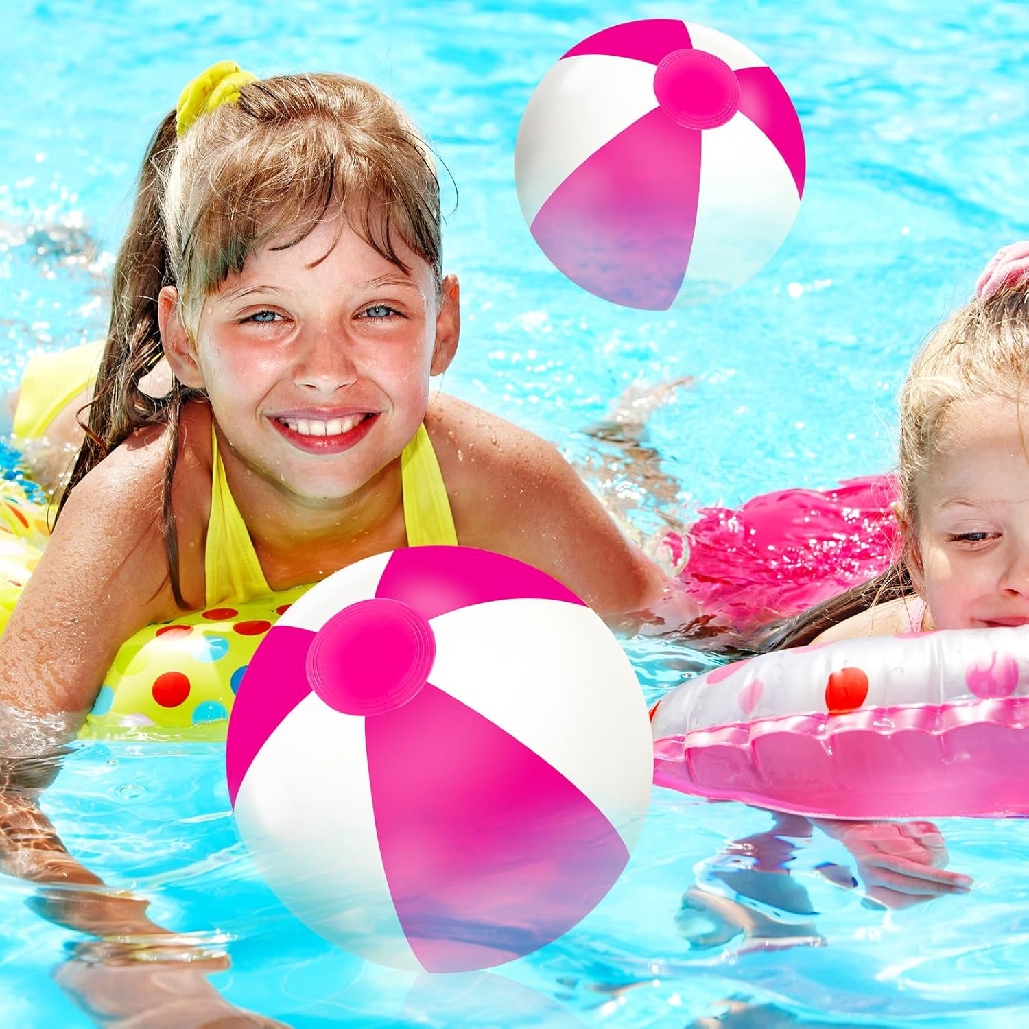 Whaline 3Pcs Inflatable Beach Ball 16'' round Pool PVC Balls Cute Game Toys for Summer Hawaiian Tropical Theme Beach Party Decor image number 1