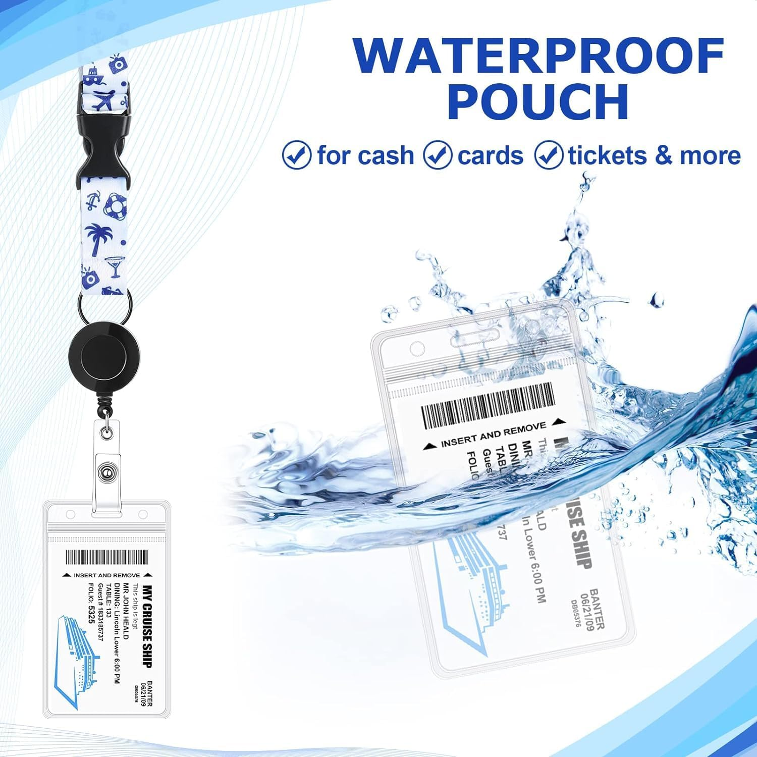 5 Sets Cruise Lanyards Pattern Adjustable Lanyard with Retractable Reel Waterproof ID Badge Holders for Cruises Ship Cards Accessories (Vivid Style) image number 4