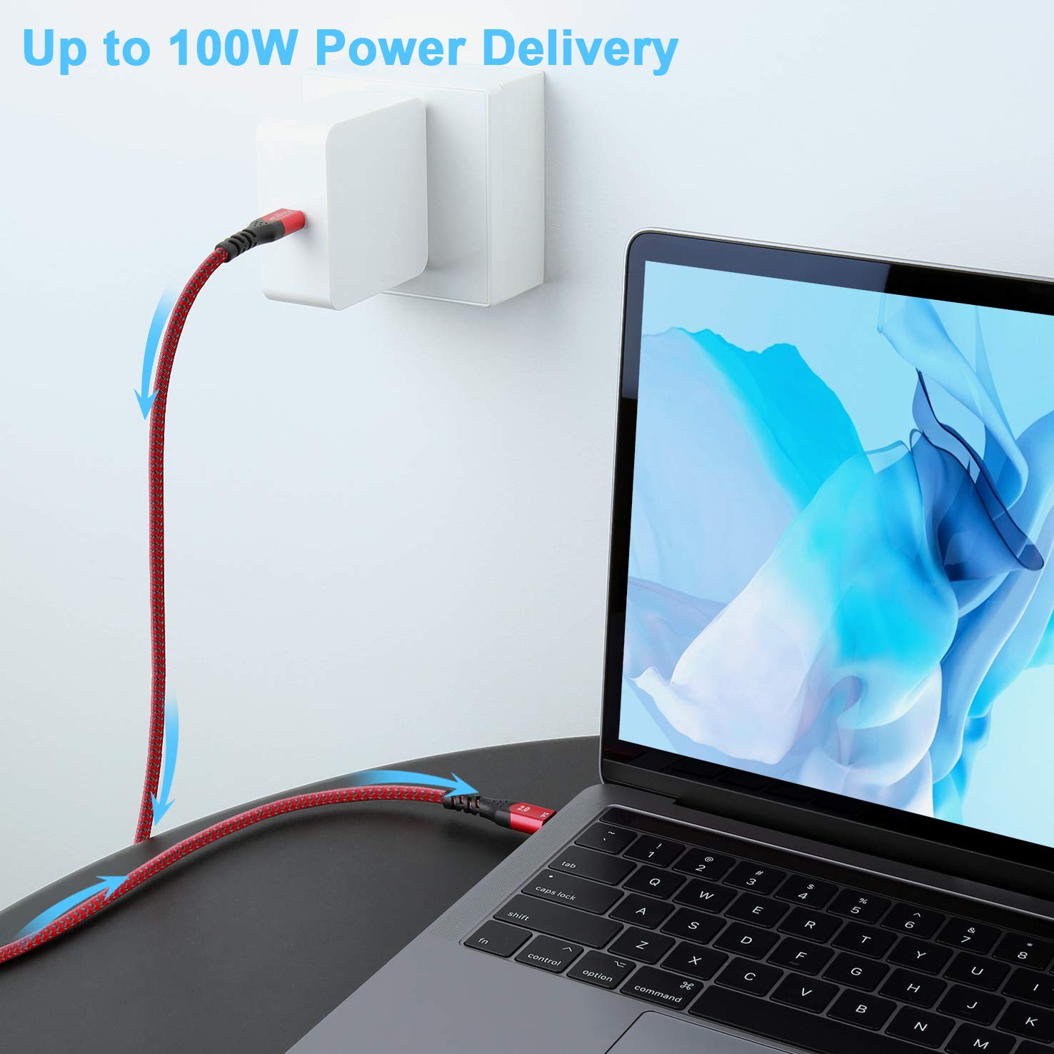 Fasgear 100W USB C to USB-C Cable 3 Pack 50Cm+1M+1.8M PD QC 5A Fast Charging USB 2.0 Type-C Charger Cords Braided Compatible for Macbook Pro Huawei Matebook Ipad Air/Mini 2022 Galaxy S20 Pixel 5 Red image number 3