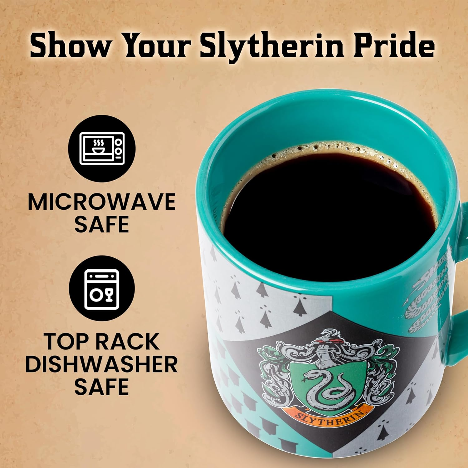 Harry Potter Silver Buffalo HP7032 Slytherin House Crest Ceramic Mug, 14-Ounces image number 1
