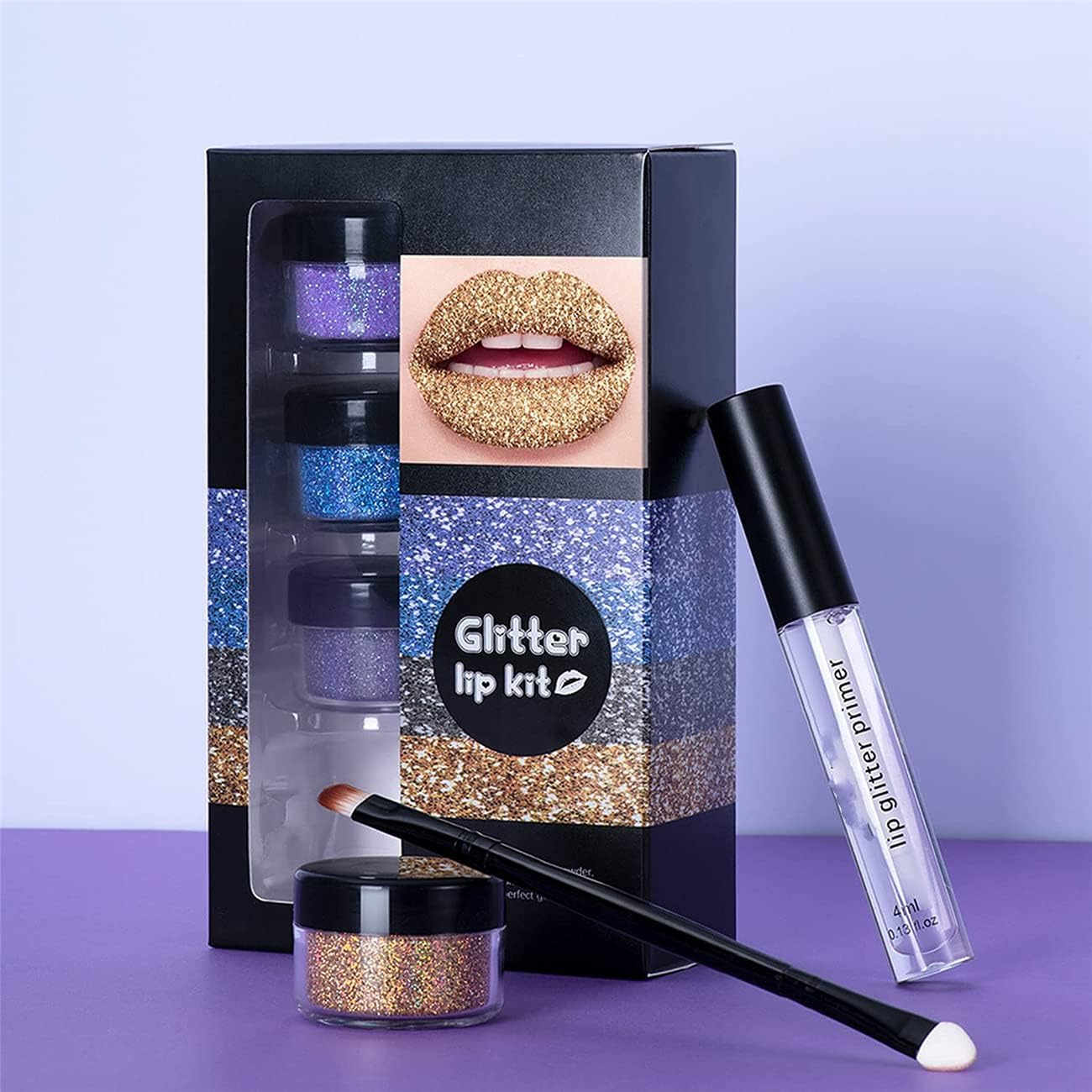 Glitter Lip Kit Liquid Lipstick Set, Stay Golden, 4 Color Diamond Metallic Lipstick Waterproof and Long-Lasting Set for Women (B) image number 5