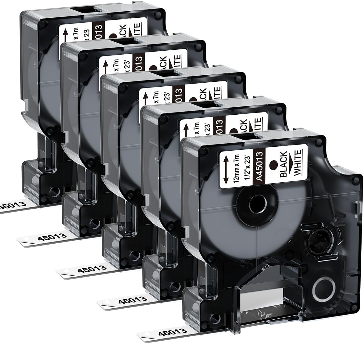Replace for DYMO D1 Label Tape 45013 1/2 Inch X 23Ft Black on White A45013 45013S S0720530 Refills Compatible with Dymo Labelmanager 160 LM 280 210D 360D 420P Label Maker, 5-Pack image number 2