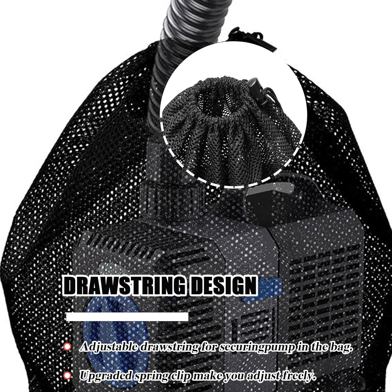 2 Pack Pump Barrier Bag, Black Filter Media Bag, Pump Mesh Bag for Outdoor Water Ponds Filters image number 1